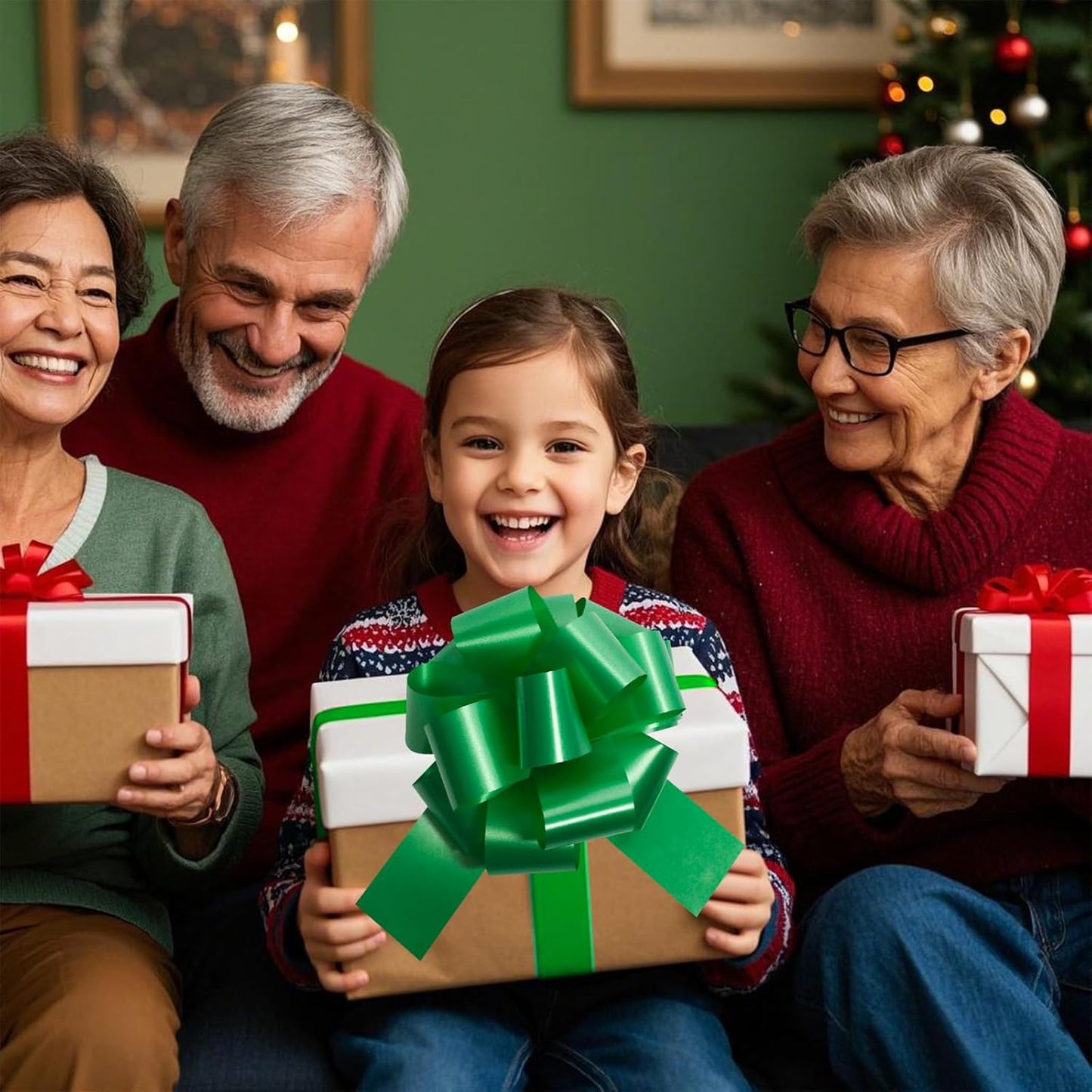 12 PCS 6 Inch Green Pull Bows - Perfect for Gift Wrapping, Wedding Decor, Car Bows, Birthday Parties, Christmas and Valentine's Day