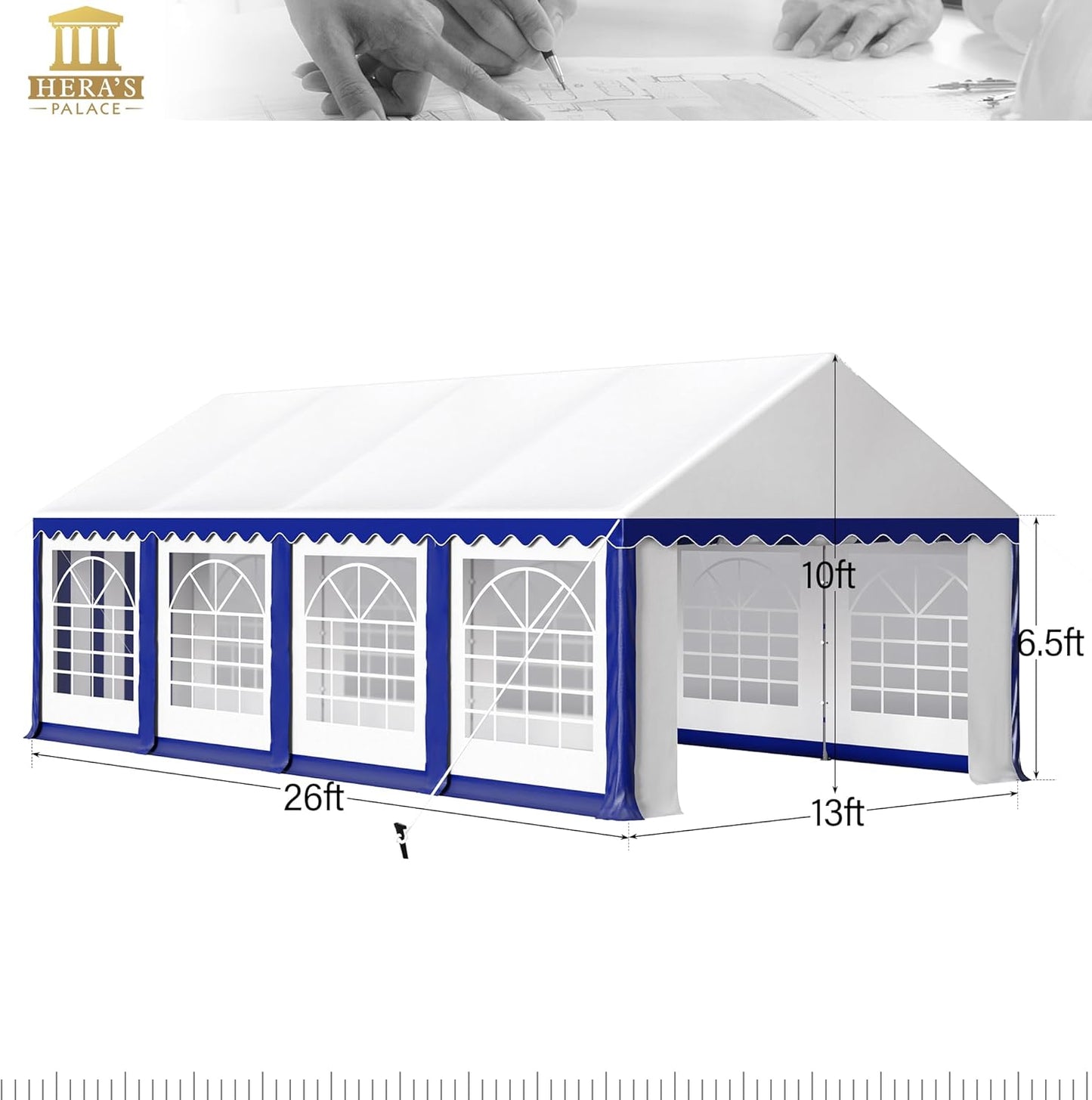 HERA'S PALACE 13'x 26' Outdoor Tents for Parties Large Canopy Tent with 10 Removable Sidewalls Heavy Duty Party Tent for Graduation Wedding and Birthday (Blue)