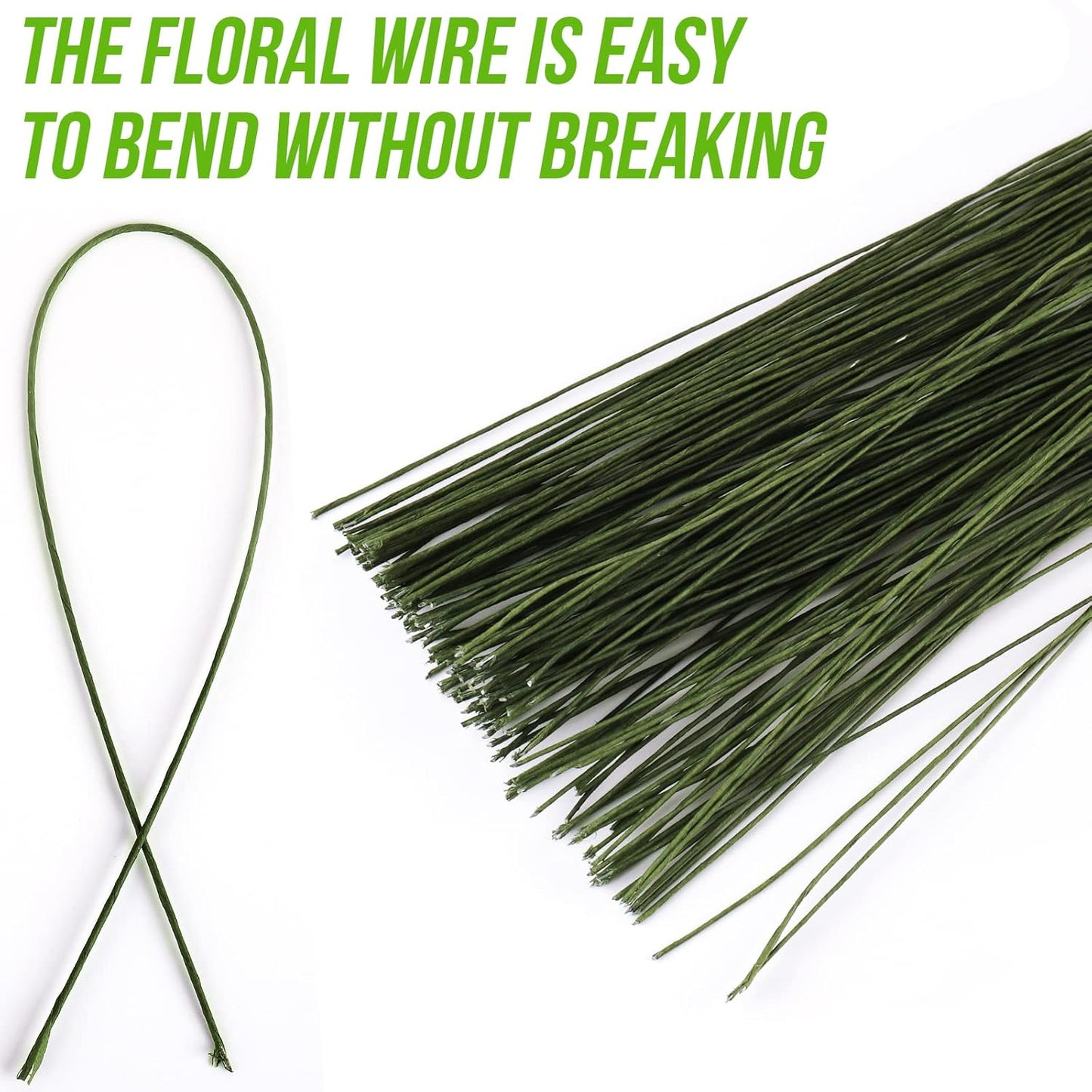 GLAMFIELDS 200 Pieces Green Floral Stem Wire 14 inch 22 Gauge Wire and 3 Rolls 1/2" Wide Floral Tape (30Yard/roll) for Bouquet Stem Wrap, Flower Arrangements Kit, DIY Crafts, Flower Making Supplies