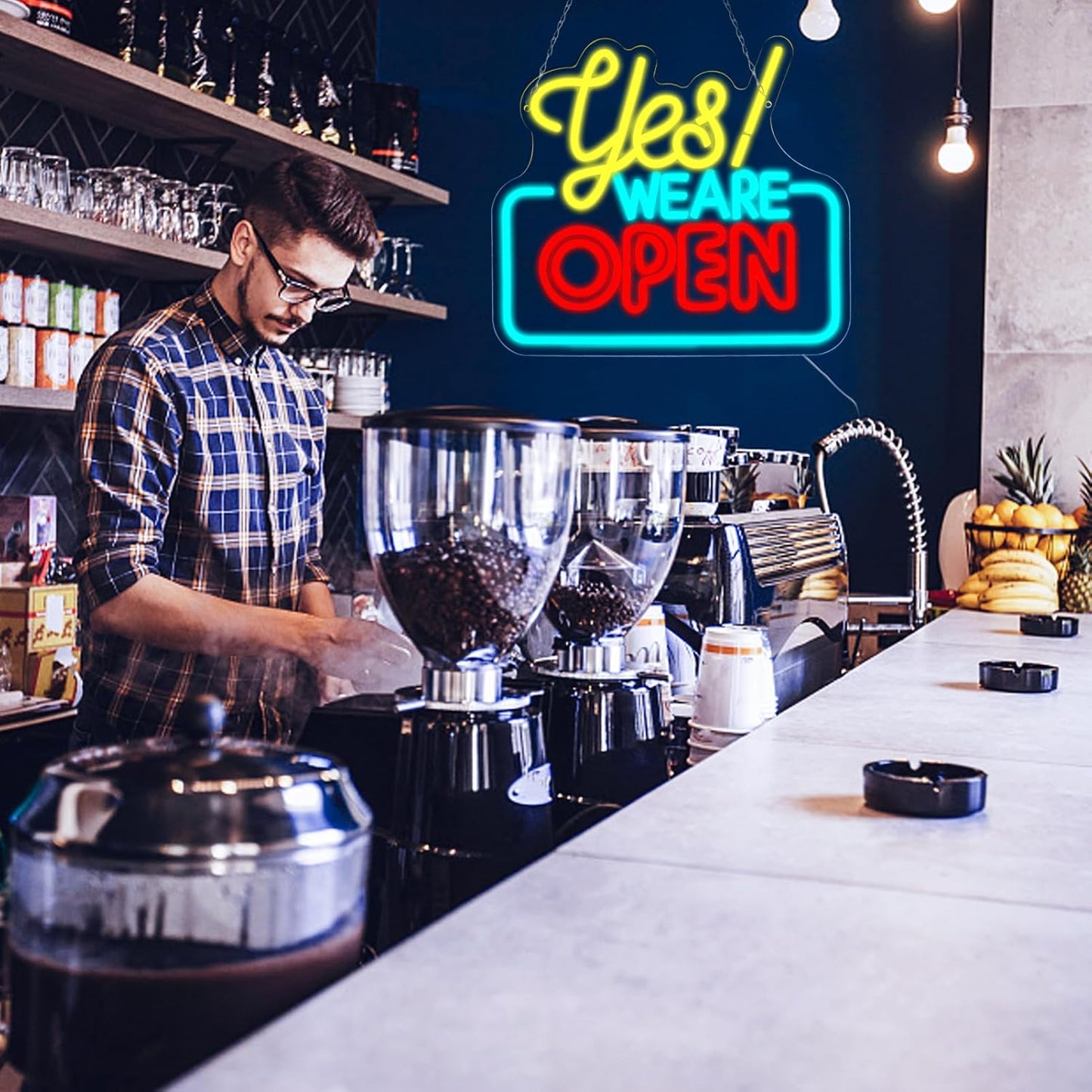 Open Neon Signs Yes We Are Open Neon Light,USB Powered,Hanging Wall Art Decor for Business,Coffee, Shop, Bar, Bakery,Hotel Store,13.7 x 12.2 IN-USB Powered-Acrylic