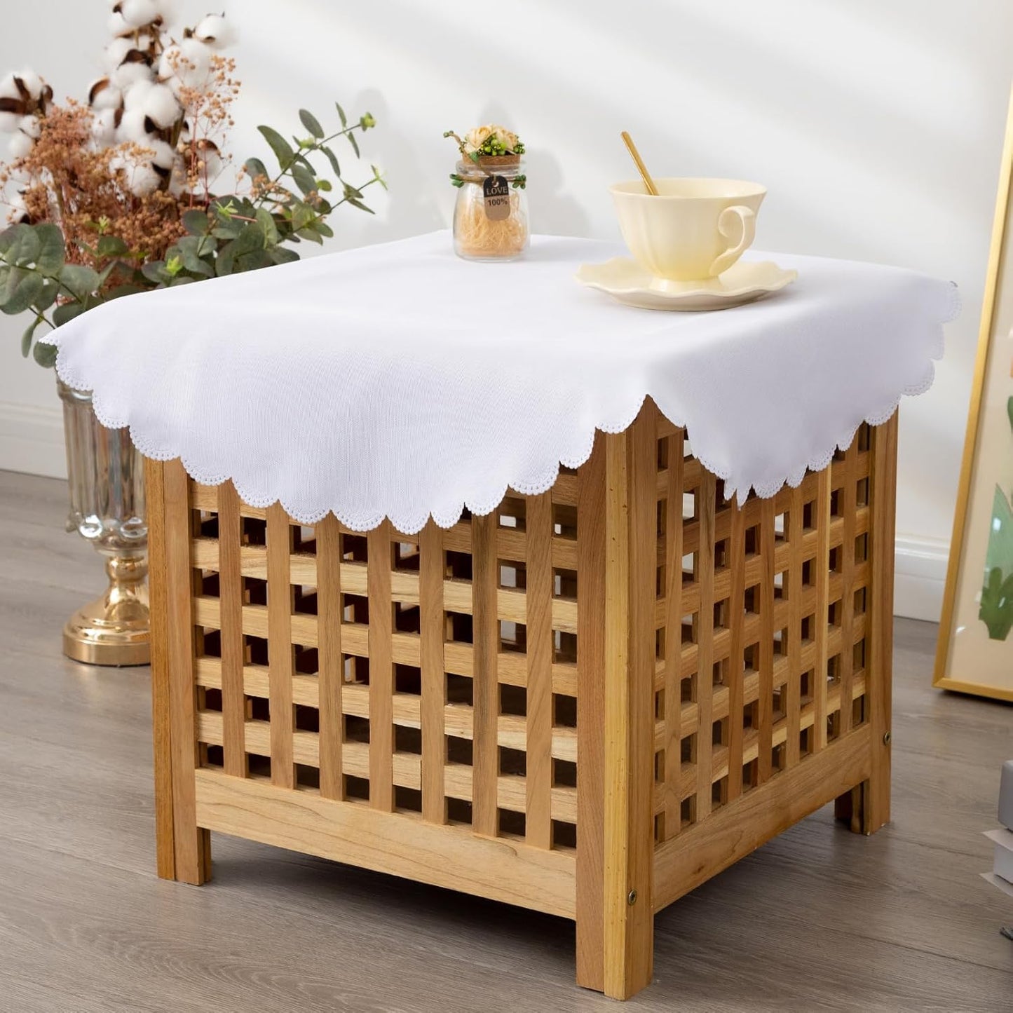 Small Round White Tablecloth 24 Inch Polyester Fabric Washable Table Cover Decorative Wrinkle Resistant Solid Color Table Cloth for Nightstand Party Wedding Camping