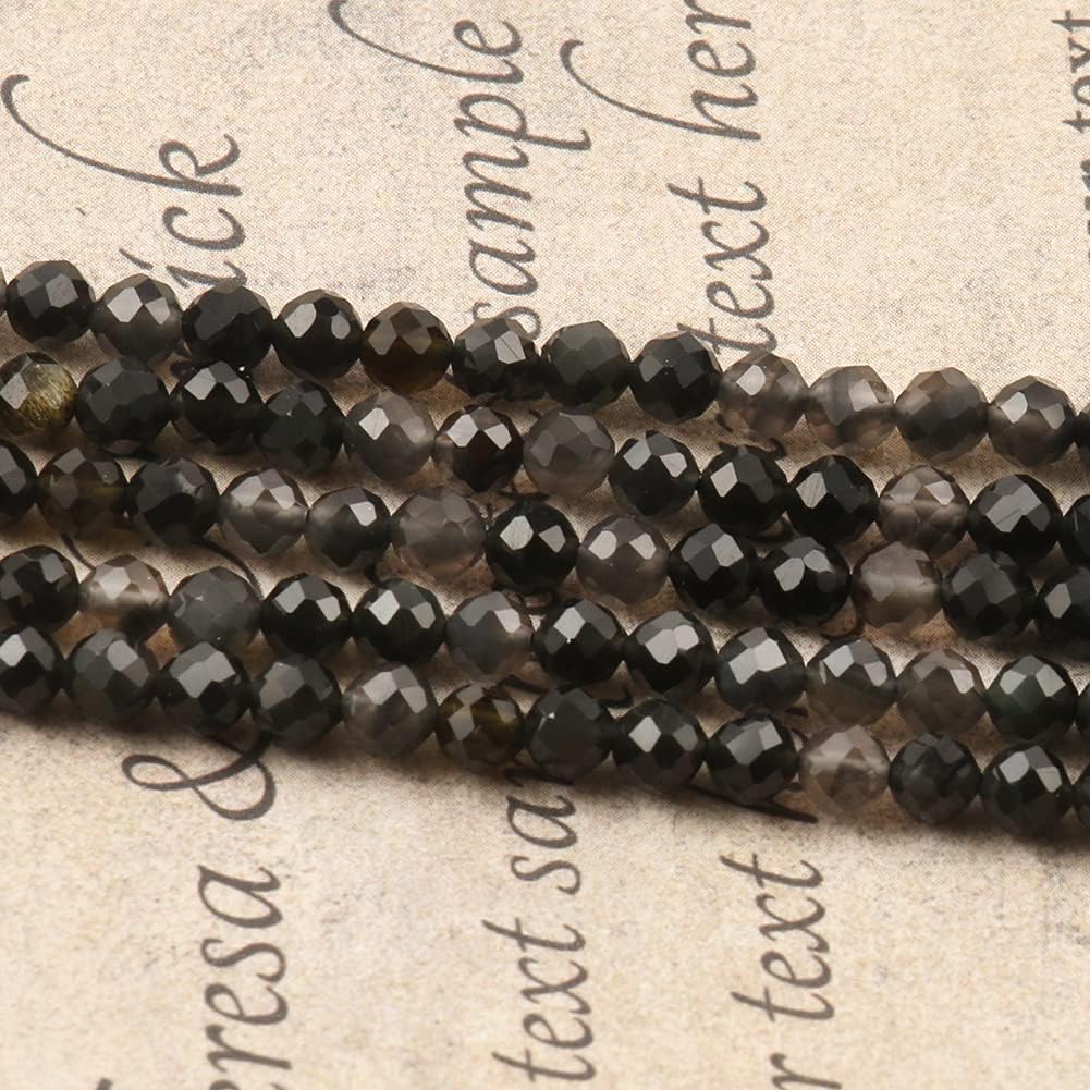 Song Xi 180pcs 2mm Natural Obsidian Gemstone Beads Faceted Round Loose Stone Beads for Jewelry Making