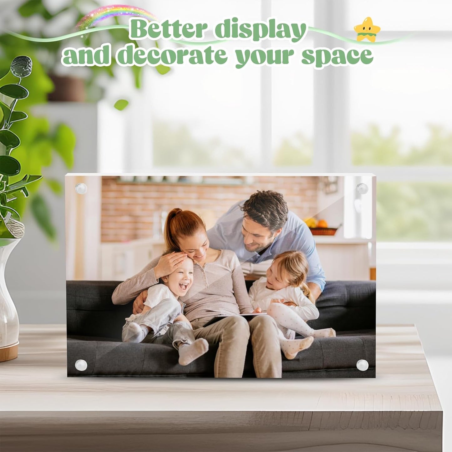 24 Pcs 4x6 Acrylic Picture Frames, Clear Picture Frames Frameless Magnetic Picture Frame Double Sided Magnetic Photo Frame Free Standing Desktop Display Stand for Bedroom Living Room Home