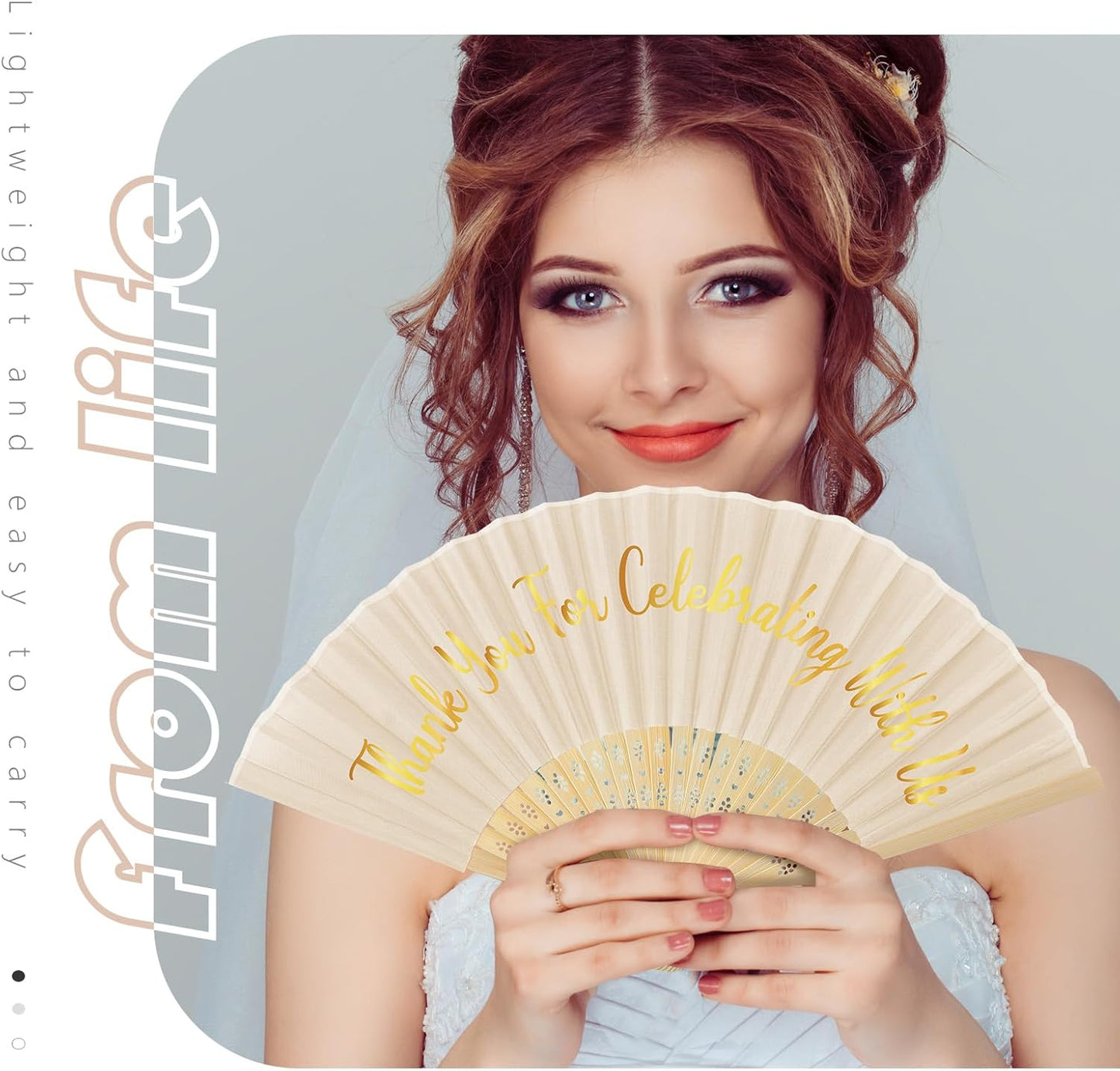 Jetec 50 Pcs Wedding Fans for Guests Bulk Silk Hand Fans Handheld Folded Thank You for Celebrating with Us Wedding Favors for Bridal Bridesmaid Baby Shower Dancing Party Church Gift(Ivory)