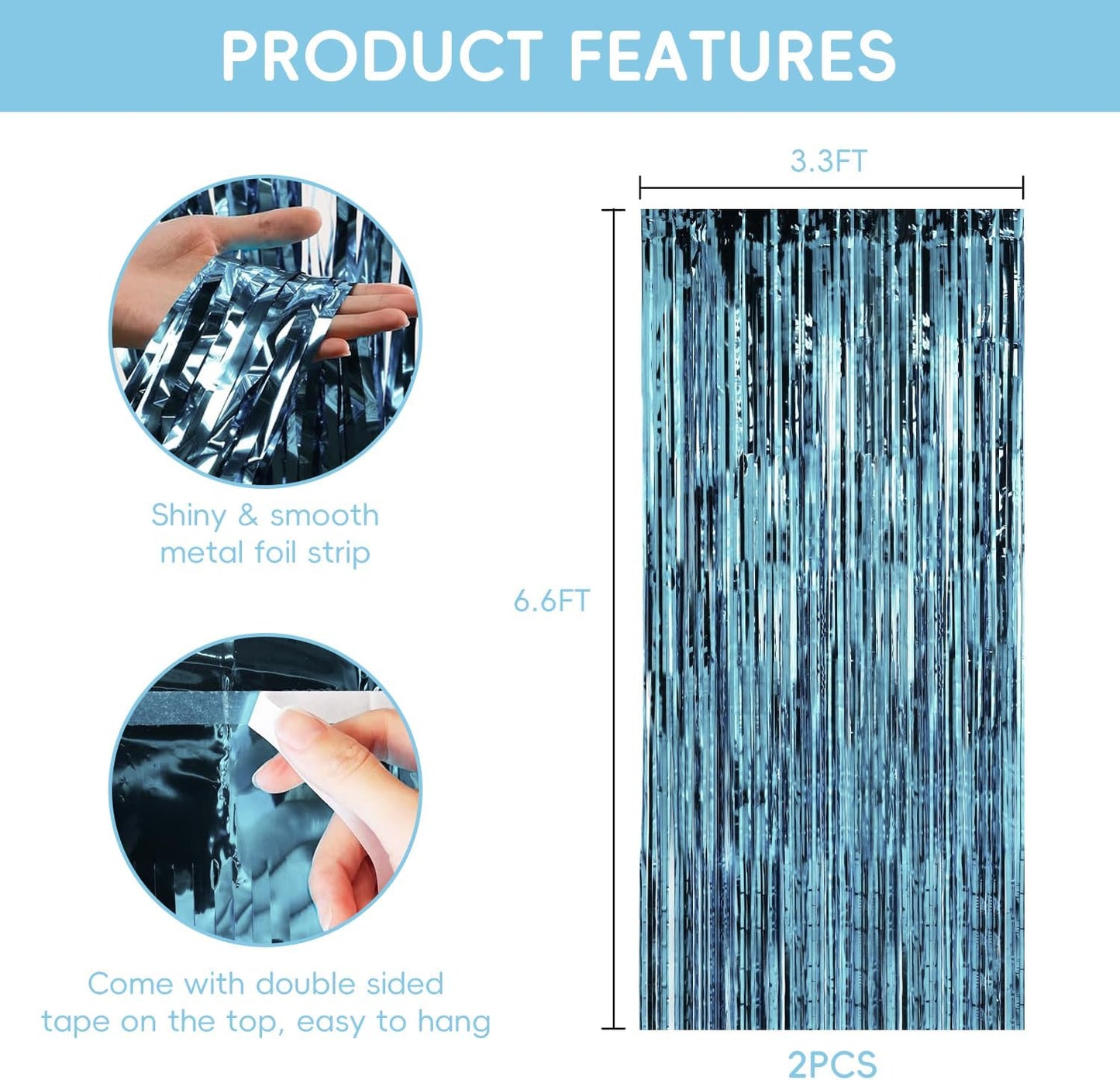 2 Pack Blue Pool Streamers Party Decorations Ocean Beach Theme Tinsel Backdrop Supplies Foil Curtain Backdrop for Baby Shower Birthday Bachelorette Wedding Brial Holiday Celebration Party Decorations