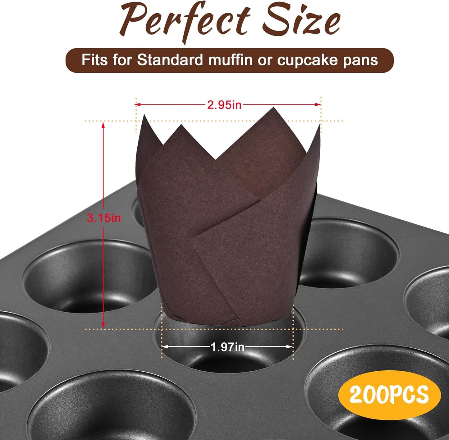 Tulip Cupcake Liners for Baking 200 Cups, Unbleached Parchment paper Muffin Liners, Upgraded Standard Cupcake Wrappers, Greaseproof Cup Cake Liner, Easy to Use in Party, Birthday, Christmas (Mix)