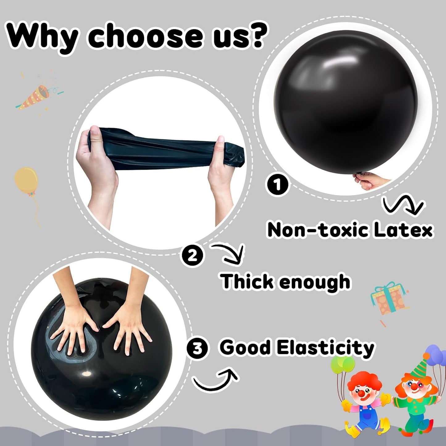 36 inch Giant Balloons, 4pcs Large Black Latex Balloon for Birthday Wedding Decorations Photo Shoot Party Decorations