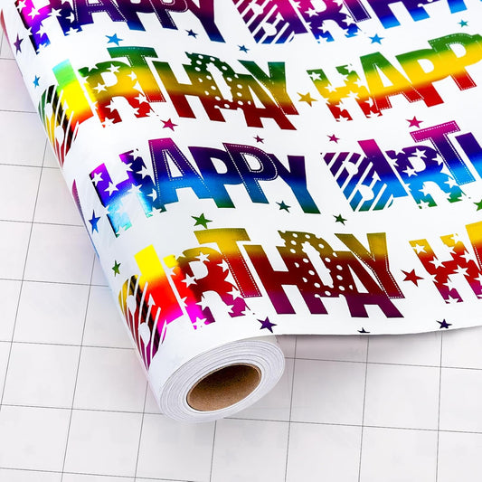 Yarcony Birthday Wrapping Paper Roll, Mini Roll Gift Wrapping Paper, Colorful Foil Girl Happy Birthday Gift Wrap Rainbow Present Paper for Boys Girls, Holiday,Party,Baby Shower(17 Inch X 16.5 Feet)
