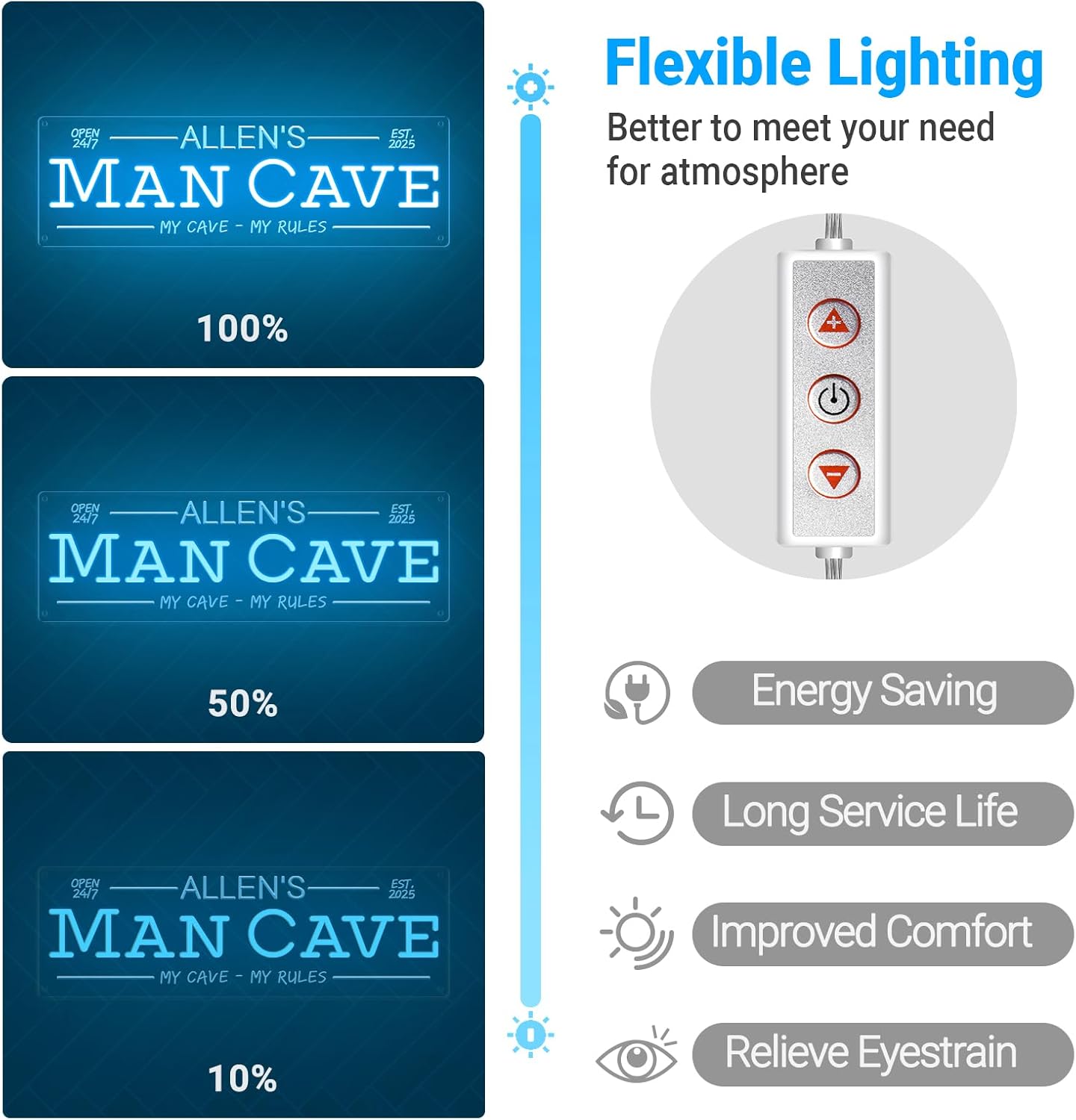 Custom Man Cave Neon Sign for Wall Decor, Personalized LED Neon Home Bar Name Signs, Dimmable Customizable Light Up Signs for Man Cave Lounge Basement Bar Tavern Bistro Business, Men Dad Gifts
