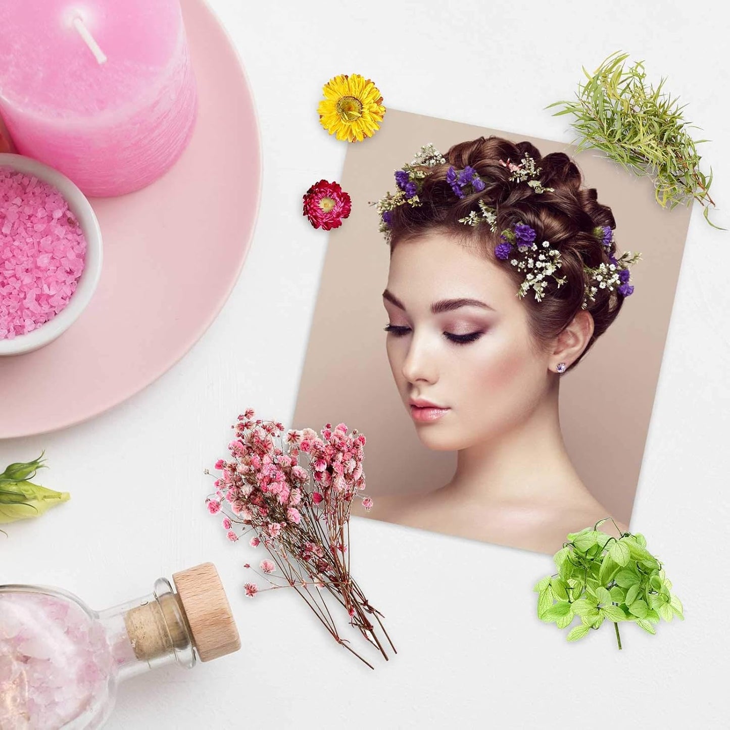 Nuanchu 4 Bags Natural Dried Flowers Leaves Set, Mixed Dried Hydrangeas, Daisies, Natural Flowers Colorful Real Dry Flowers for DIY Candle Resin Jewelry Crafts Pendant Floral Decoration Supplies