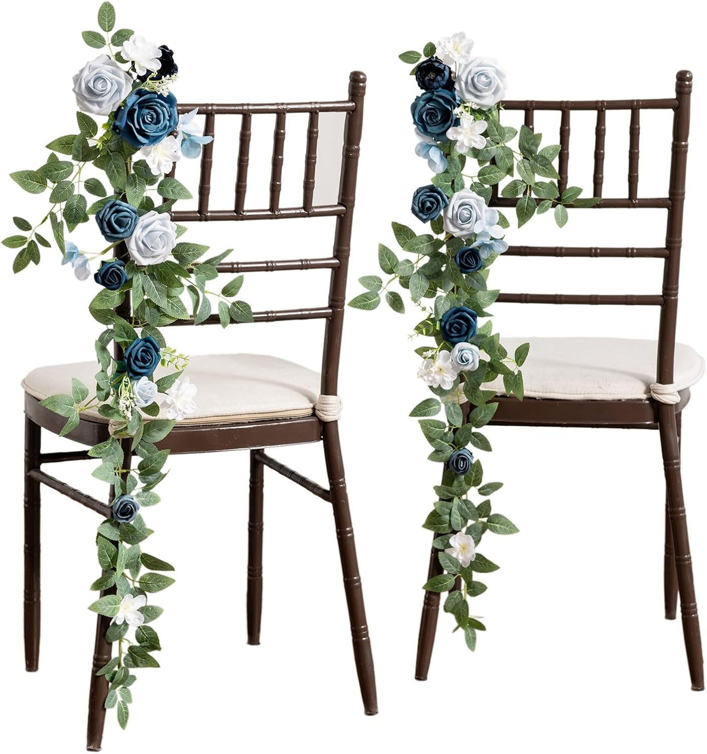 Ling's Moment 10pcs Wedding Chair Decorations Aisle Floral Swag Artificial Pew Flowers Hanging Garland Dusty Blue & Navy for Ceremony Reception Church Rose Floral Faux Arrangement Party Outdoor Decor