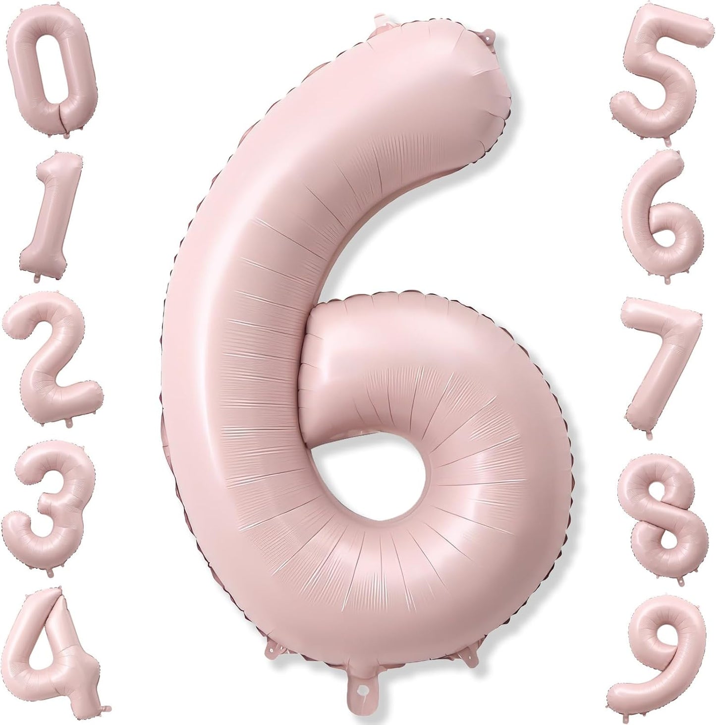 Light Pink Number Balloon 6, 40 Inch Large Self Inflating 6 Foil Number Balloons 0-9, Blush Pastel Pink Digital 6 Helium Balloon for Girls Women 6th Birthday Party Graduation Anniversary Decorations