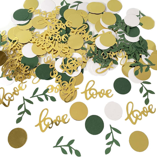 200 Pcs Gold Glitter Wedding Table Confetti, Greenery Eucalyptus, Bridal Shower Decorations, Gold Love Confetti, Engagement Party Scatters