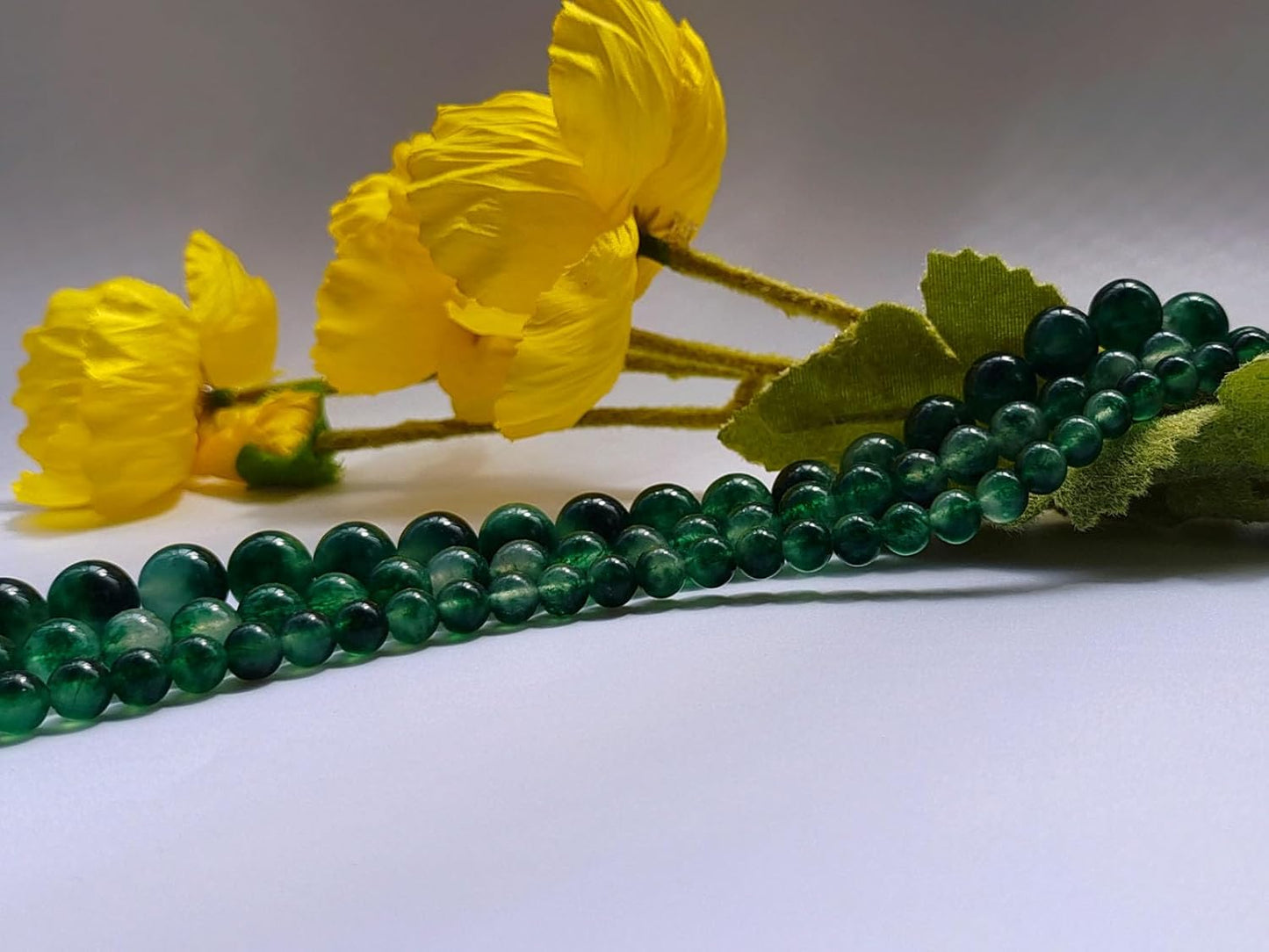Stone Beads 8mm 100pcs Green Flower Jade Beads Round Loose Gemstones Beads for Bracelet Necklace Jewelry Making (8mm, 60826 Green Flower Jade)