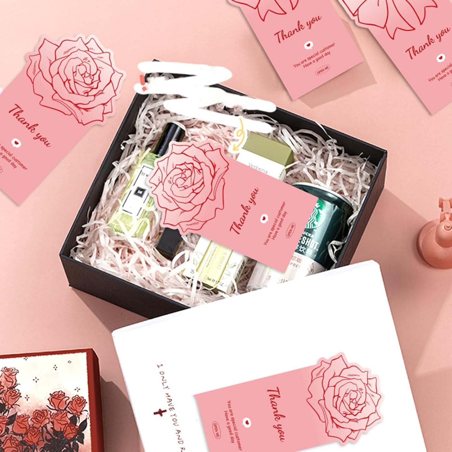 150Pcs Cute Pink Large Thank You Stickers,Bow Shaped Rose Gift Wrapping Decorations, Suitable for Gifts, Merchandise, Open Me Stickers, Large Labels, 4.72 x 2.36 inches.（Bow and Rose）