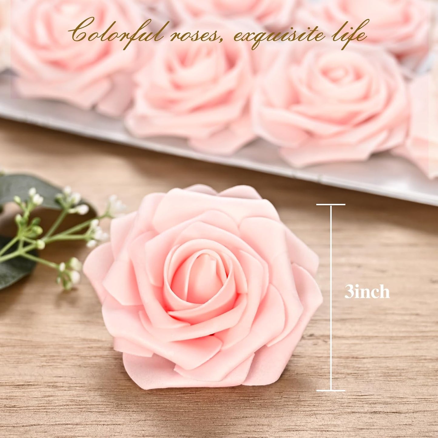 BLEUM CADE 36Pcs Artificial Flowers Fake Roses with Stems, Pink Boxed Foam Roses for DIY Bouquets Centerpieces Wedding Party Arrangement Bridal Shower Decor