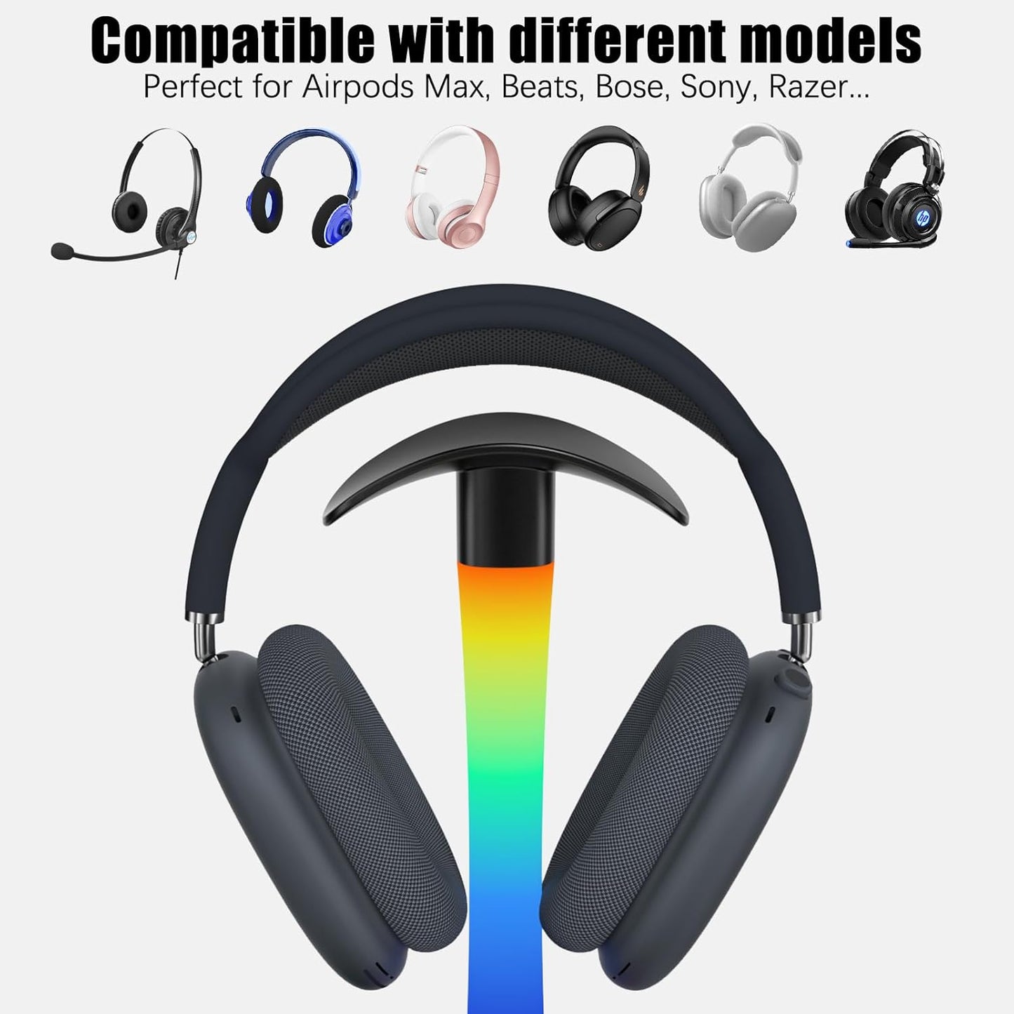 Headphone Stand with Wireless Charger,Gaming HeadsetStand with RGB Light Mode,AirpodMaxStand Compatible with Airpod Pro/3/2,iPhone 16/15/14/13/12/11,Samsung,Gifts for Gamers and Music Lover