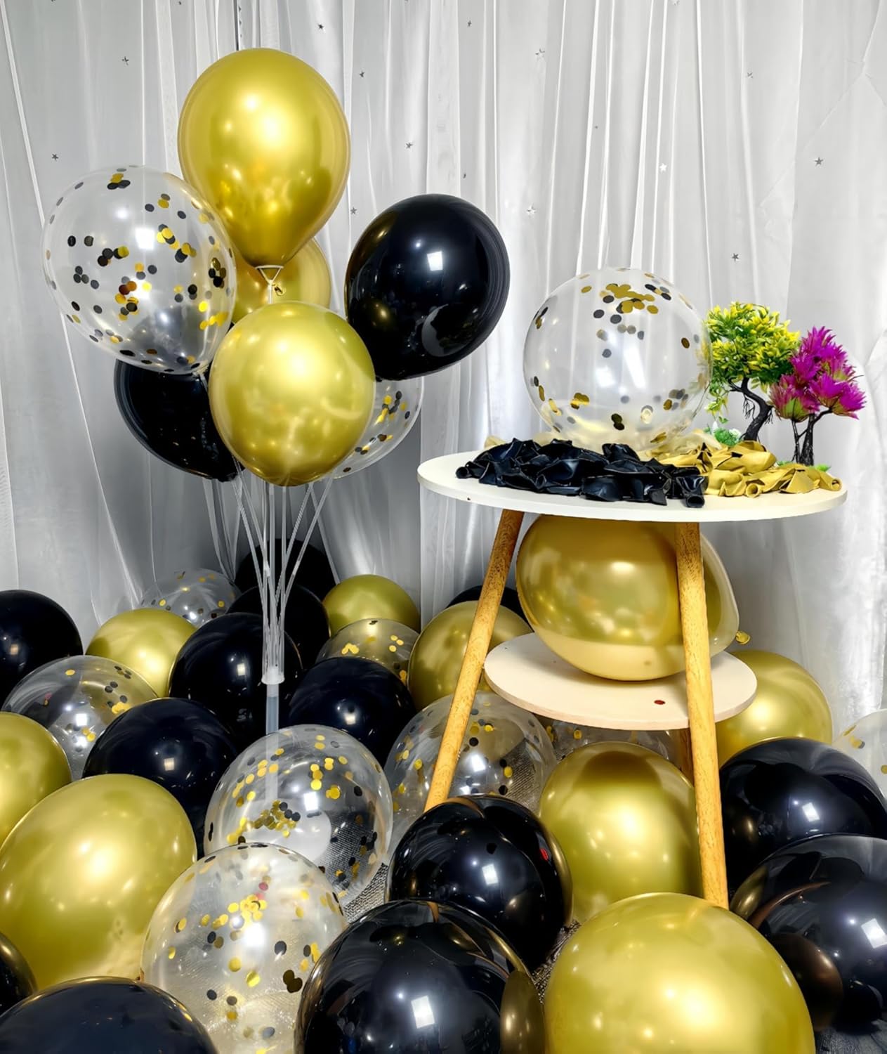 300 Pack Black and Gold Balloons 12 Inch Black Gold Confetti Balloon for Various Party Events Decorations