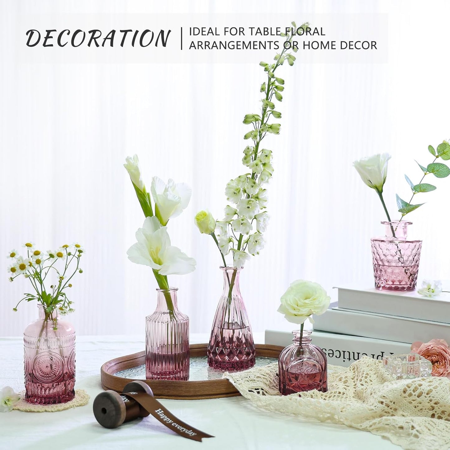 12pcs Glass Bud Vase Set, Small Purple Flower Vases for Centerpieces in Bulk, Mini Vintage Vase for Wedding, Home,Table Decoration