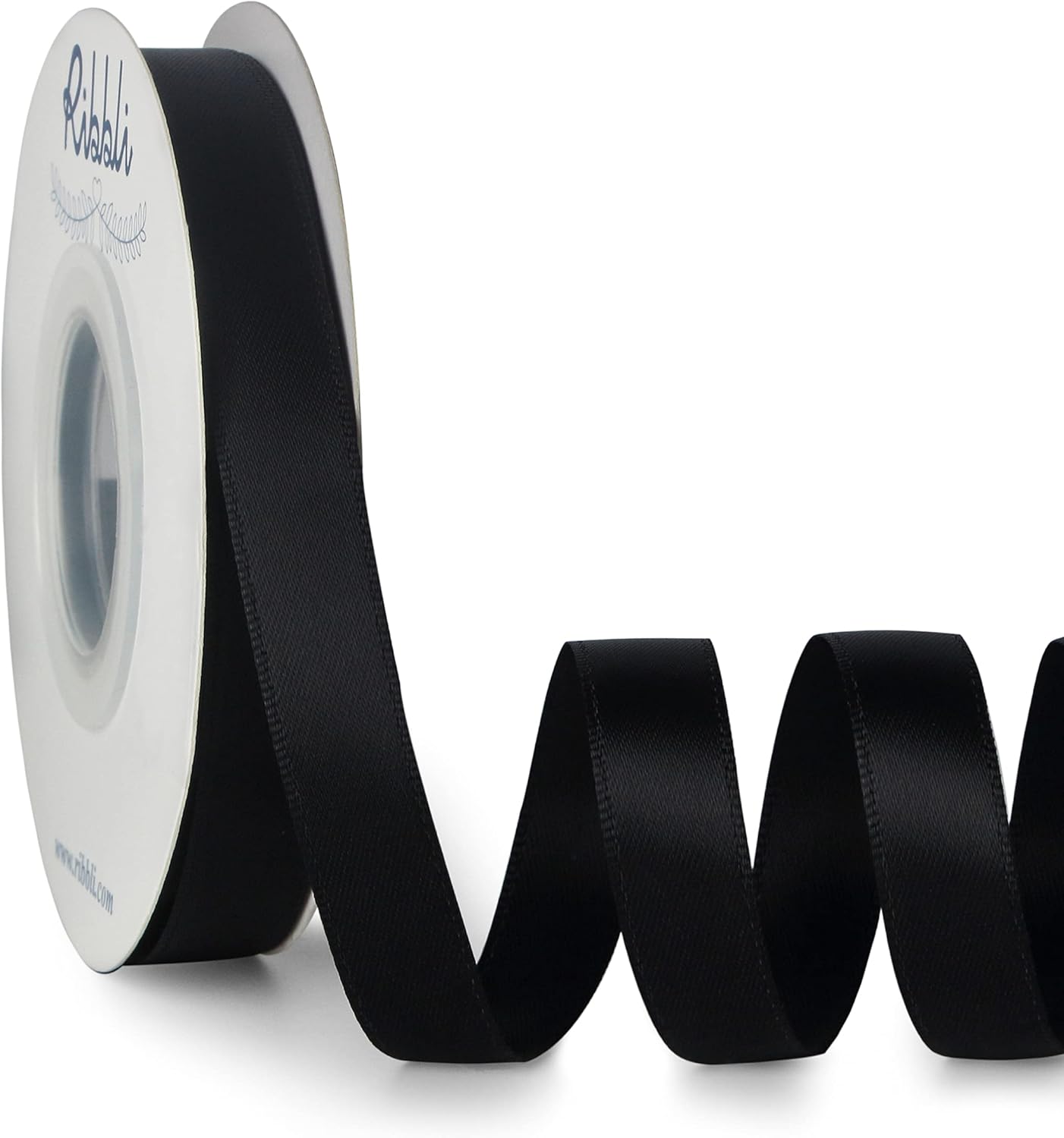 Ribbli Double Faced Black Satin Ribbon,1/2” x Continuous 25 Yards,Use for Bows Bouquet,Gift Wrapping,Floral Arrangement
