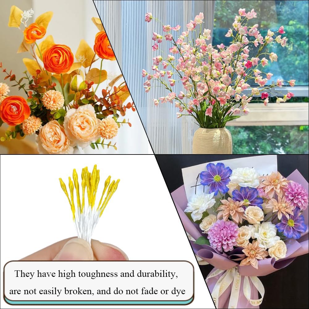 HAHIYO 1000Pcs 1mm Yellow Pearl Double Head Flower Pistil for Flower Making Scrapbook Decoration Mini Handmade Artificial Pistil Pearlized Floral Stamen Pollen