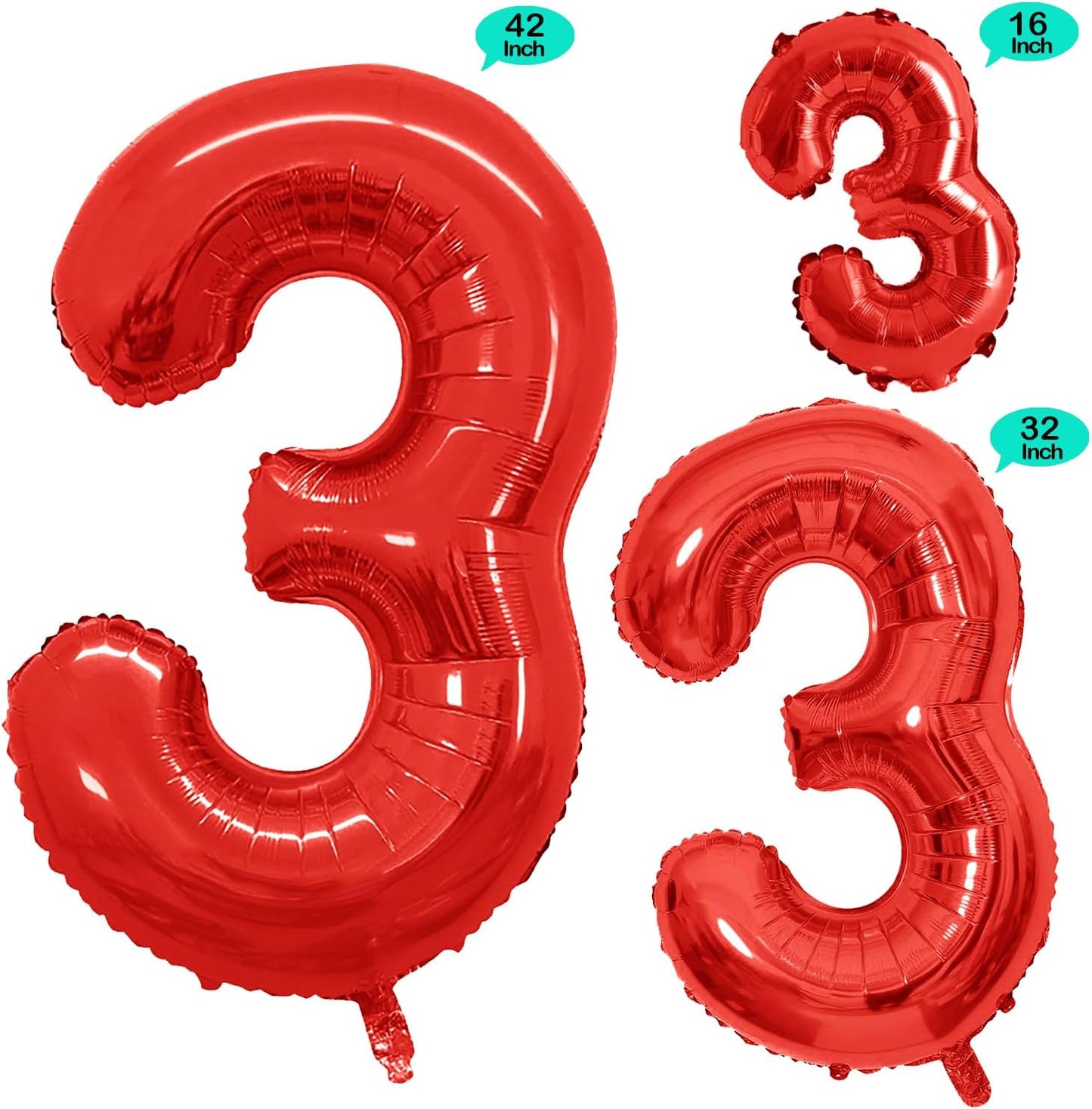 GOER Red Foil Balloons Number 1,Huge Number Balloons for 3rd Birthday Party Supplies Anniversary Decorations (3 pcs,42 inch,32 inch,16inch)