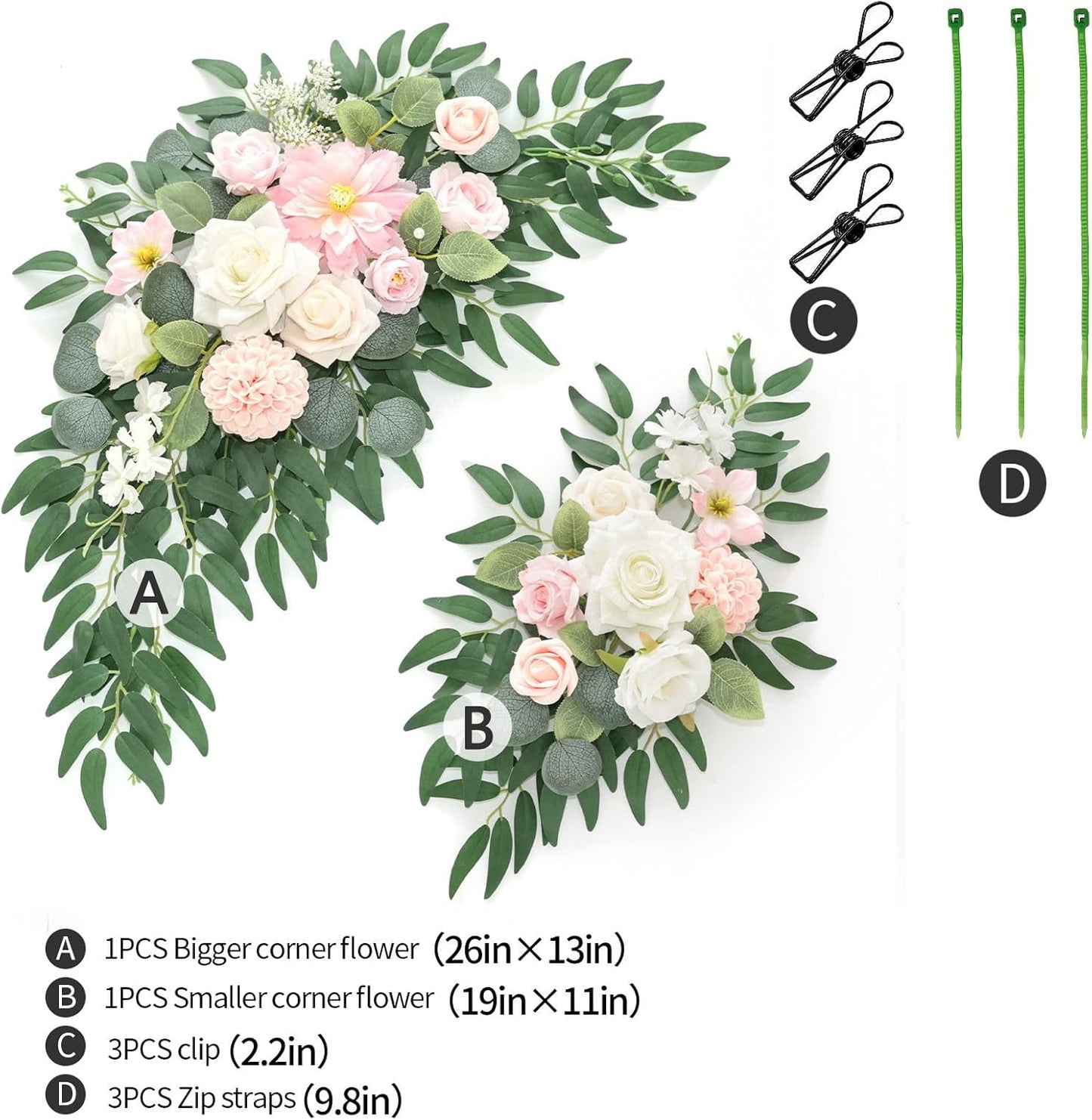 Faux Flower Swag Set of 2 for Wedding Welcome Signs Floral Swag Wedding Reception Ceremony Signs Decor (A-Pink)