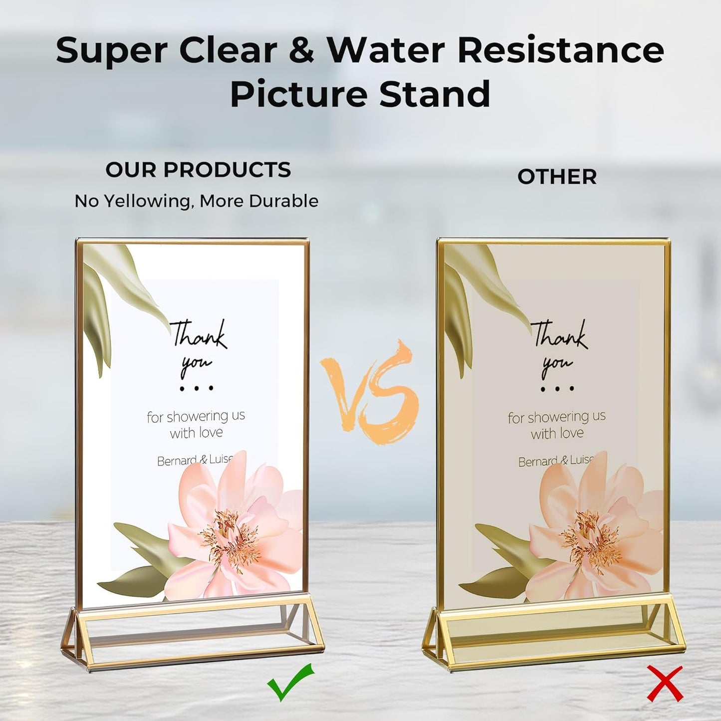 8 Pack Acrylic Sign Holder 4x6 Gold Frames, Wedding Table Number Holders Double Sided Vertical Clear Display Stand, Picture Holders for Tables, Menus, Flyers, Party and Office Decor