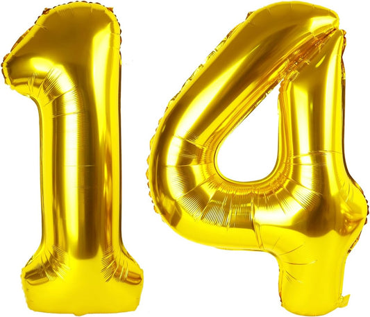 40 Inch Gold Large Number 14 41 Balloons, Giant Foil Number Four 14 41 Balloons, Gold Mylar Big Balloon for Anniversary Graduation Decorations