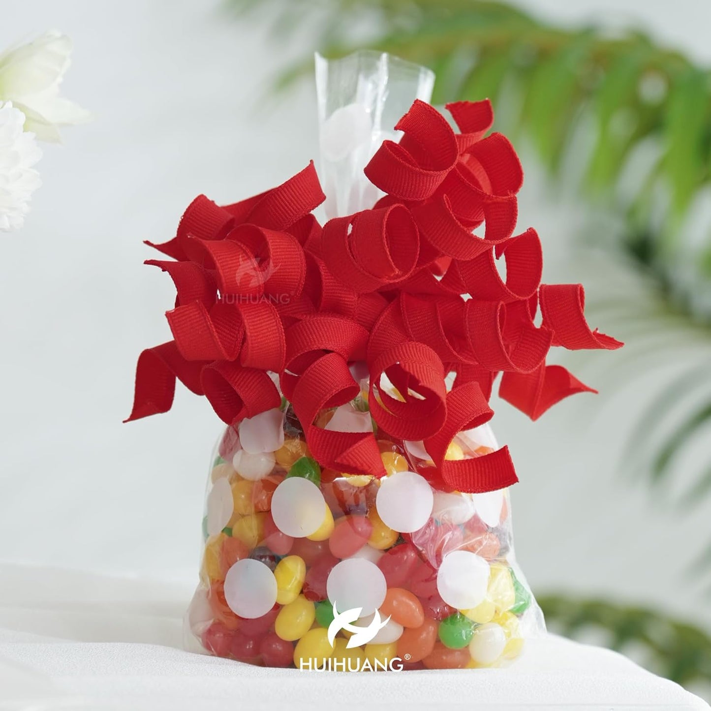 HUIHUANG Red Bows for Gift Wrapping, Red Curly Ribbon Bows Self Adhesive Burst Gift Bow for Christmas Presents, Wine Bottle, Treat Bags, Valentine's Day, Wedding Party Favor - 6 Counts