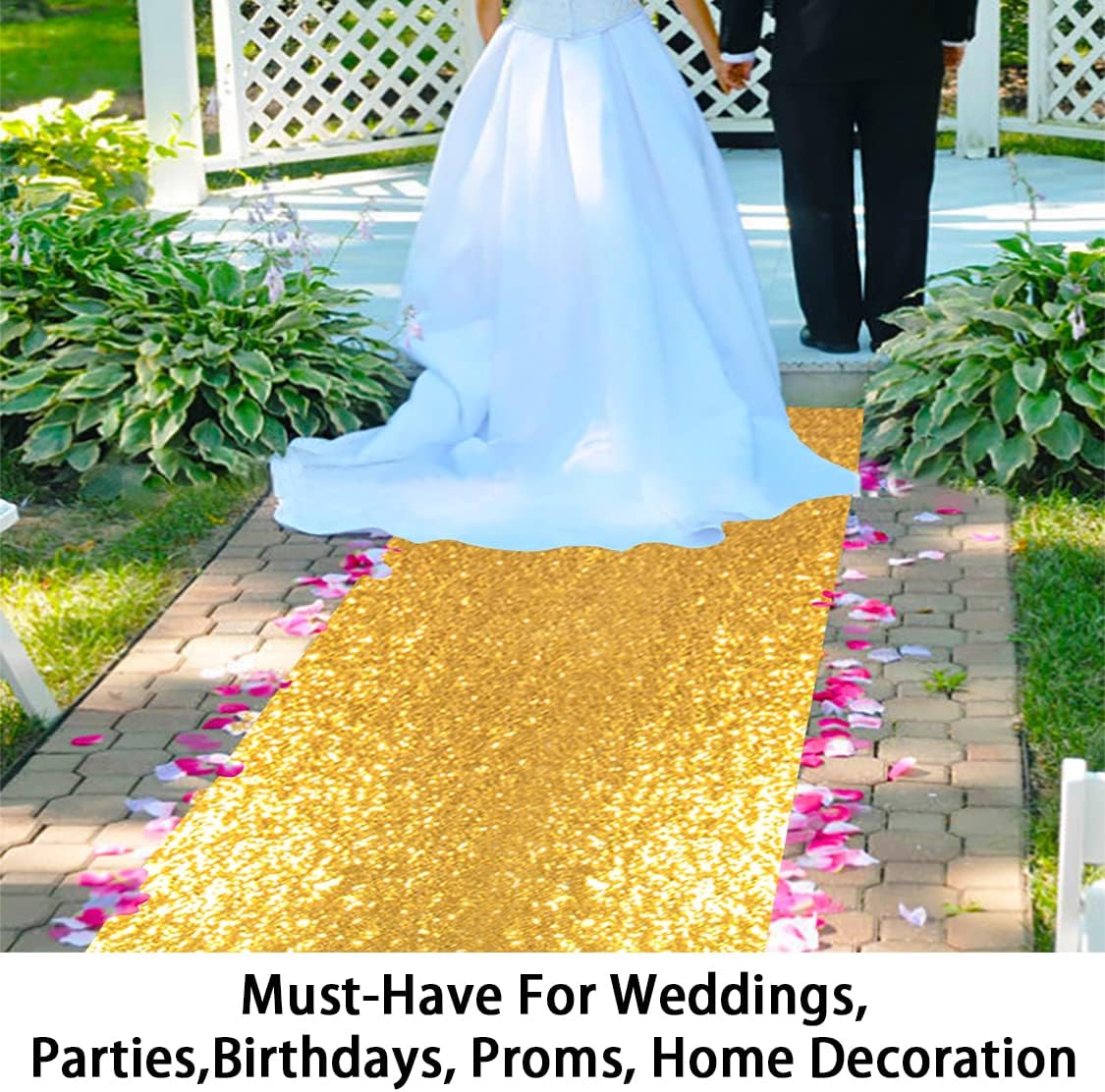 ShinyBeauty Gold Aisle Runner-4FTx15FT-Sequin Aisle Runners Carpet Aisle Runner Outdoor Bridal Aisle Runner Glitter Aisle Runner for Wedding Ceremony (4FTx15FT, Gold)