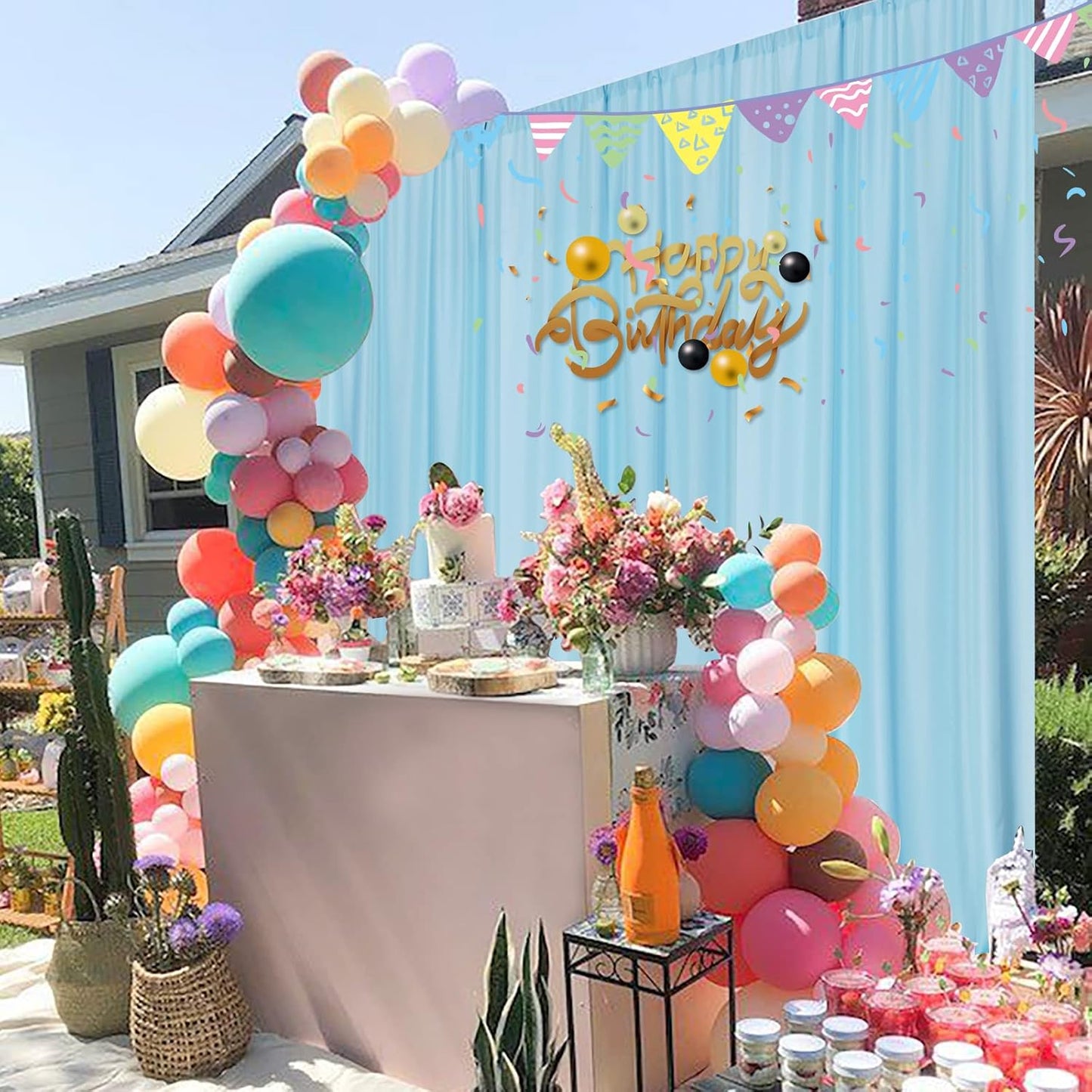 MYSKY HOME Light Blue Backdrop Curtains for Parties, Weddings, Stage, Baby Showers, Birthdays - 5ft x 10ft, 2 Panels with Rod Pocket Sliding Drapes