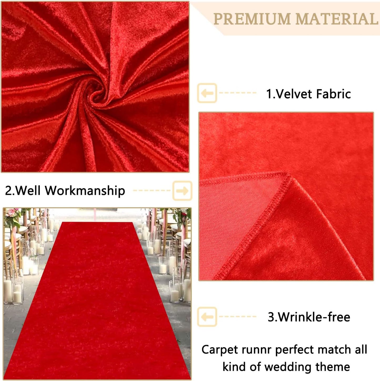 MODFUNS Red Carpet Runner for Parties 4x30ft Velvet Aisle Runner Wedding Runners Aisle Outdoor Event Carpet Runway Rug with Carpet Tape Farmhouse Aisle Floor Runners Ceremony Banquet Beach Rug