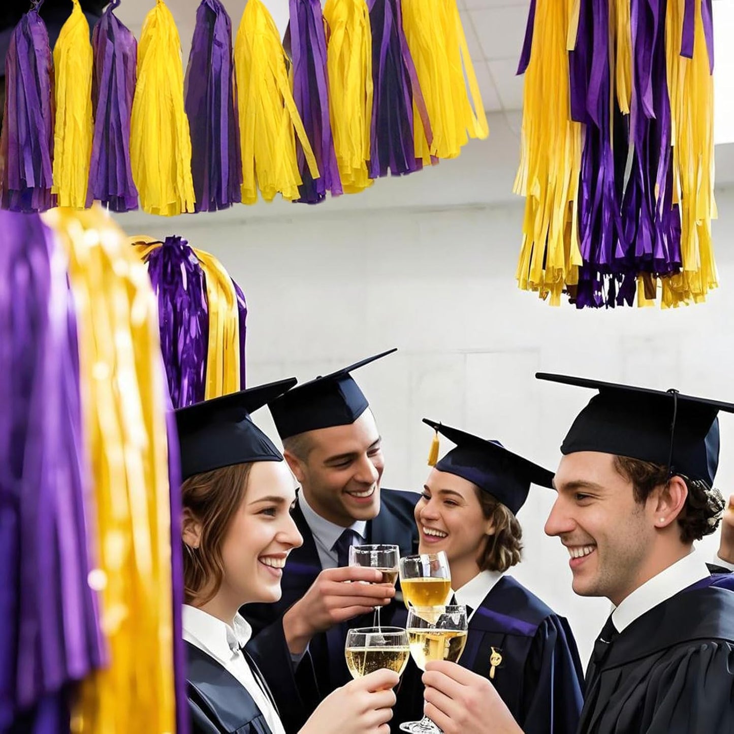 Purple Yellow Paper Tassel, 20 Pack, Party Decorations for Birthday, Baby Shower, Sprot Game,Graduation