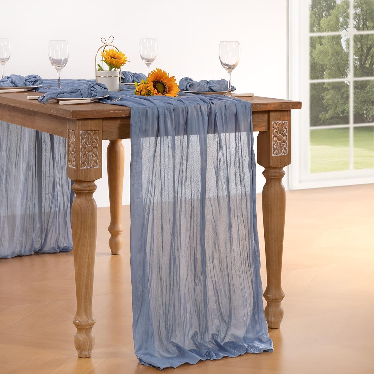 Dusty Blue Cheesecloth Table Runner 4 Pack Fall Table Runners Boho Gauze 120 Inches Blue Cheese Cloth Fall Table Decorations for Thanksgiving Marine Weddings Bridal Baby Shower Birthday Party
