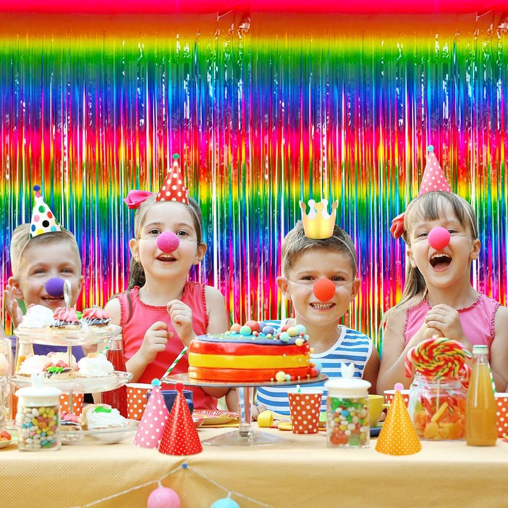 BEISHIDA 2 Pack Dark Rainbow Colorful Foil Fringe Curtain, Assort Color Tinsel Metallic Curtains Photo Backdrop for Birthday Party Wedding Engagement Bridal Shower