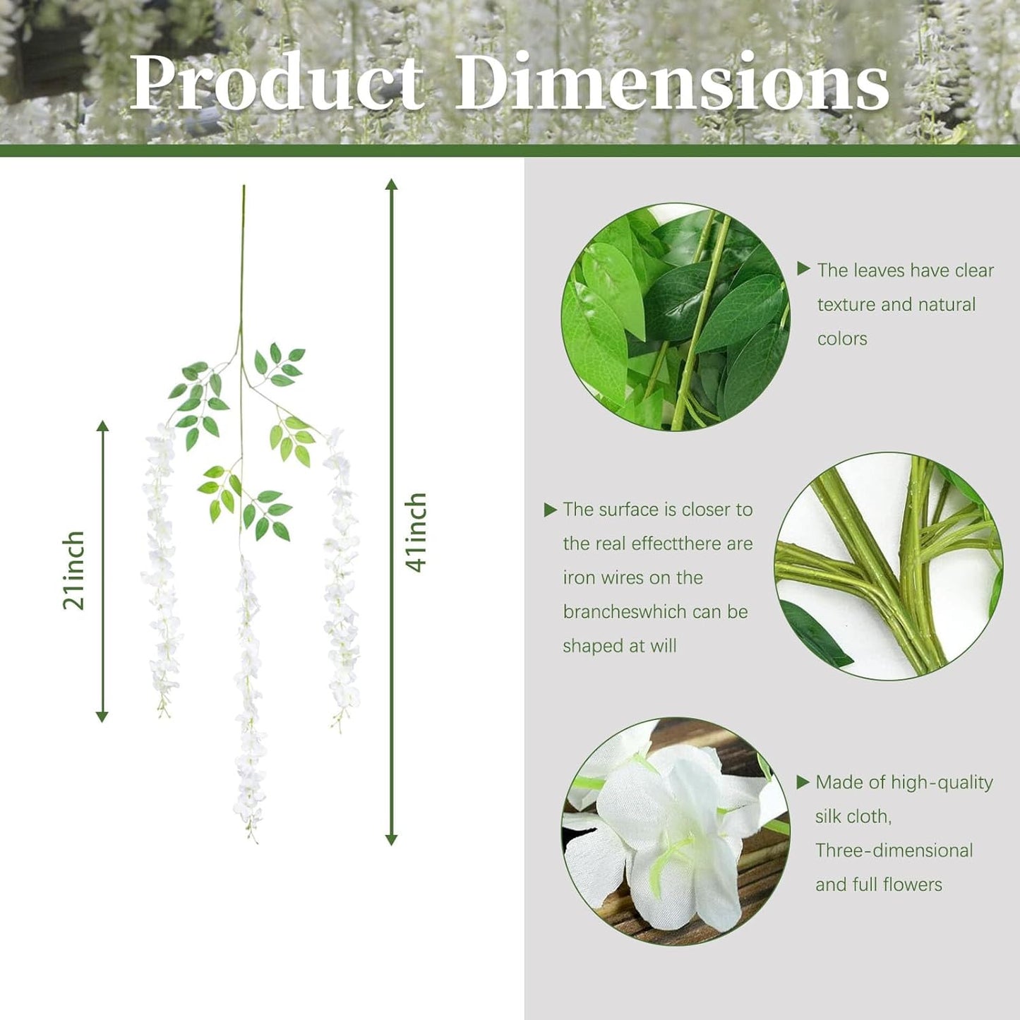 36 Pack White Wisteria Hanging Flowers, 3.44 Ft Fake Hanging Flowers, Artificial Wisteria Garland Vines for Wedding Room Backdrop Outdoor Patio Garden Decoration