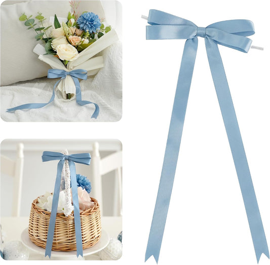 AIMUDI Dusty Blue Bows 5 × 10" Satin Bows for Gift Wrapping Twist Tie Bows Premade Ribbon Bows for Bouquets Invitations Baskets Crafts Wreaths Wedding Birthday Baby Shower Party Decorations, 36 PCs