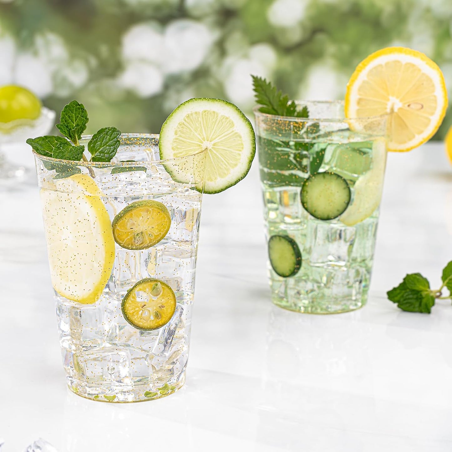 BESTVIP 12oz Gold Glitter Disposable Cups, 100 Pack Gold Plastic Cups, Heavy-duty Party Cocktail Glasses for Christmas, Thanksgiving, Plastic Cups for Party, Holiday, Wedding and Birthday