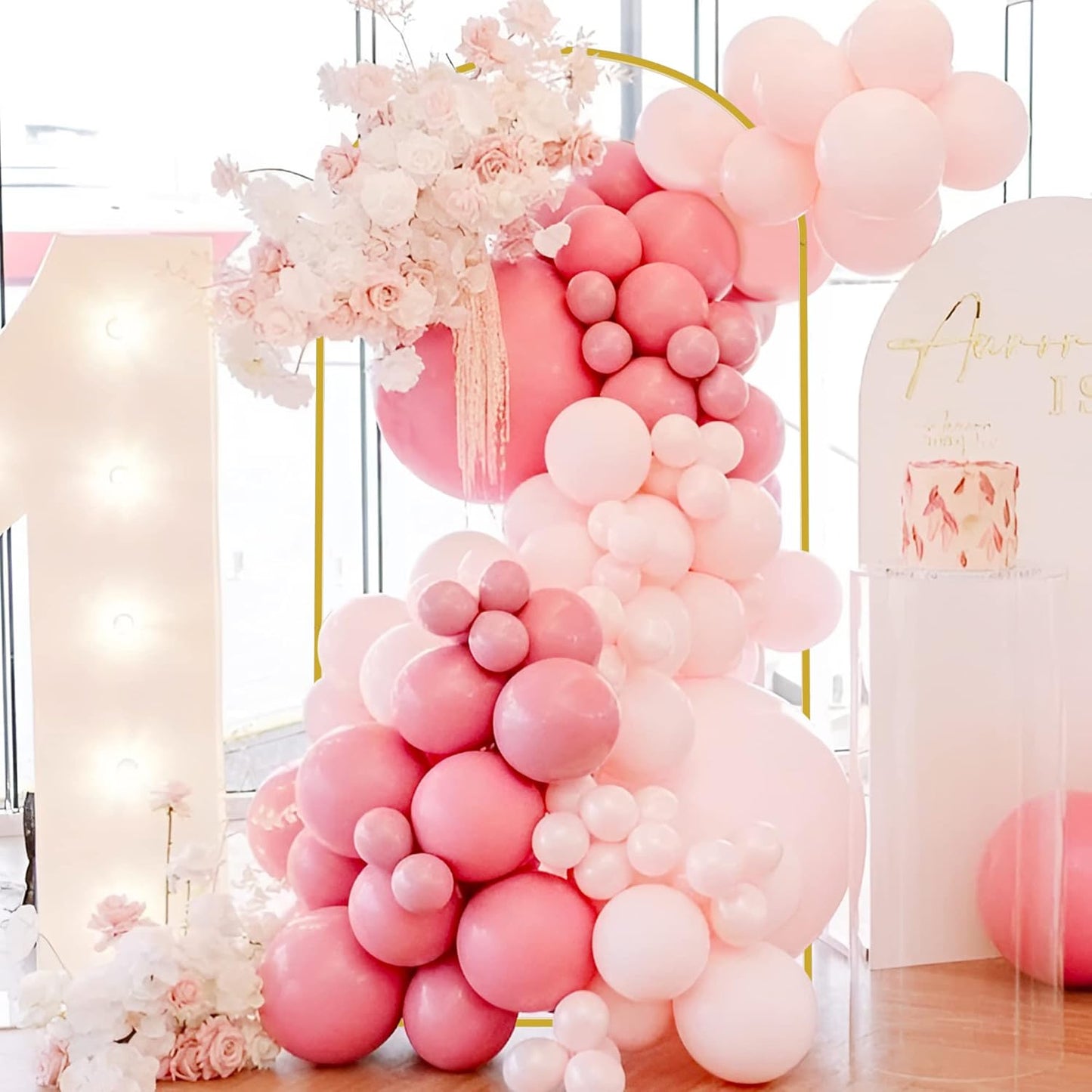 Wokceer 7.2 FT Wedding Arch Stand and Arch Cover, Metal Arch Backdrop Stand with Arch Stand Cover for Birthday Party Wedding Ceremony Bridal Baby Shower Event Decor, Nude Pink