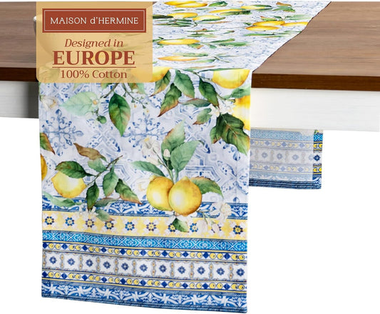Maison d' Hermine Table Runner 100% Cotton Single Layer Table Runners 72 inches Long Decorative for Home Kitchen Dining Party Baby Shower Wedding Bridal Shower Spring Summer (Citrus, 14.50" x 72")