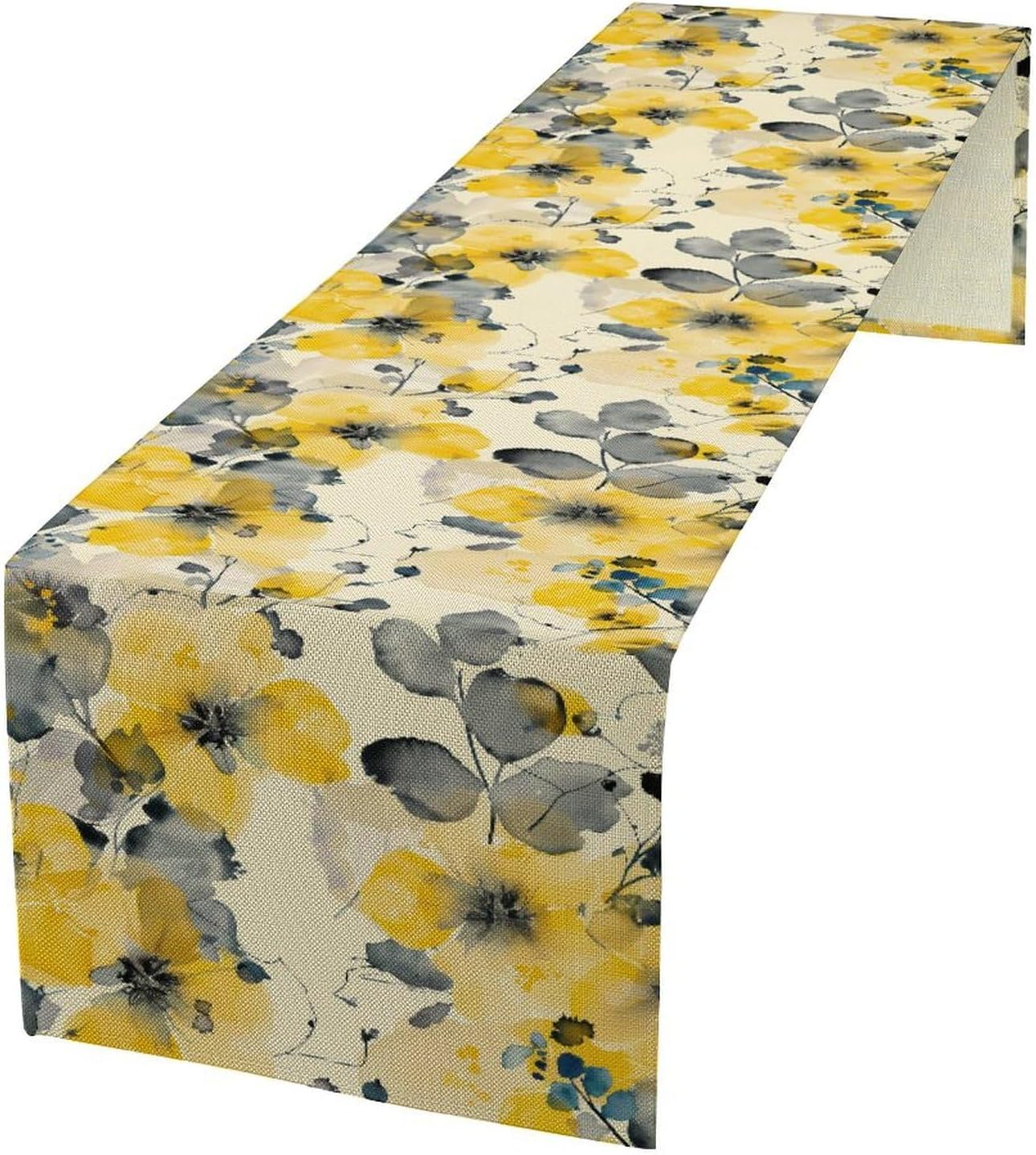 Floral Table Runner,Yellow Flowers Spring Print Table Cloth Kitchen Dining Table Home Party Decoration 13x120 Inch