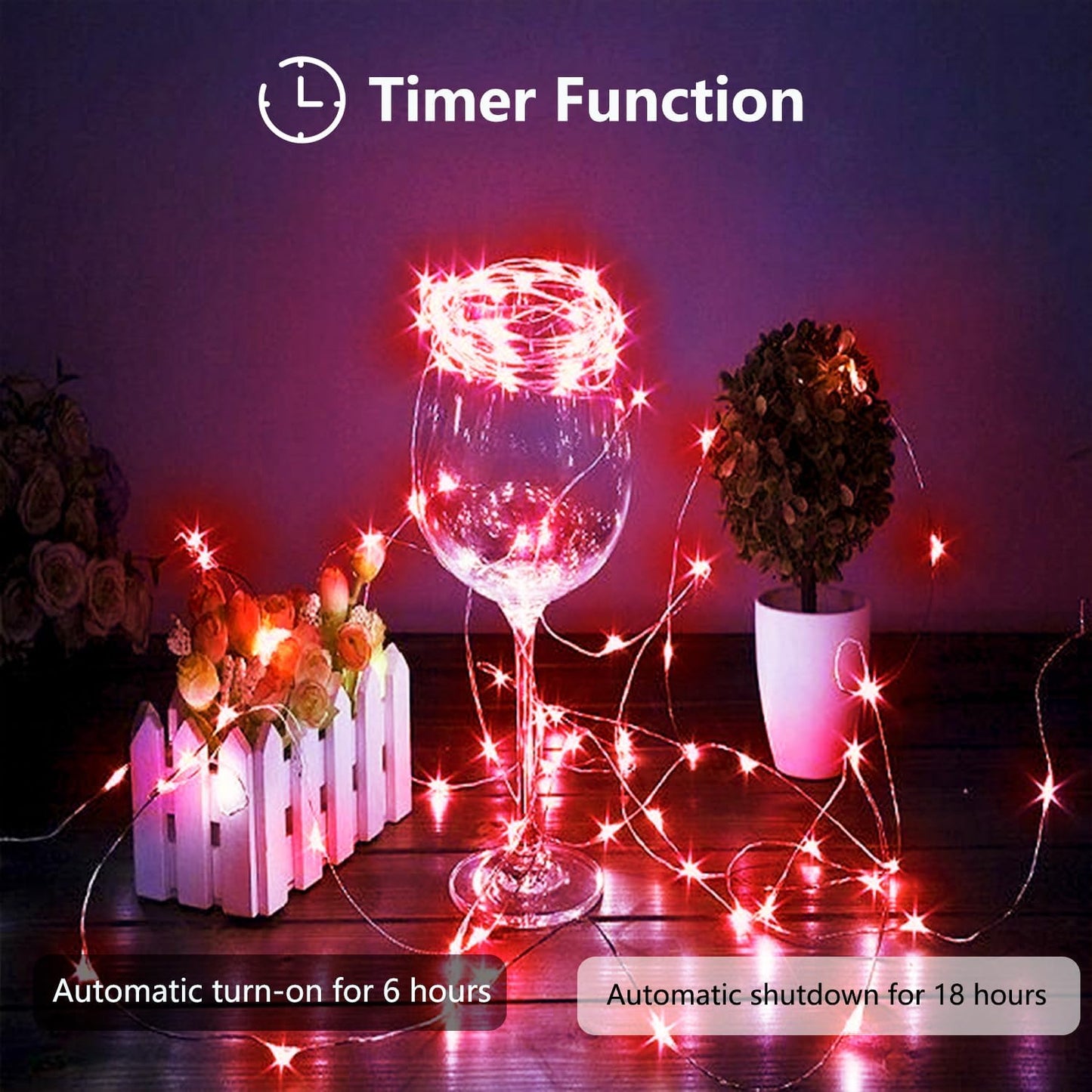 4-Pack Fairy Lights Battery Operated with Timer, 16FT 50 LED Waterproof Starry String Lights Outdoor Indoor Mini Cuttable Lights for Bedroom Home Wedding Christmas Halloween Parties Centerpiece (Red)