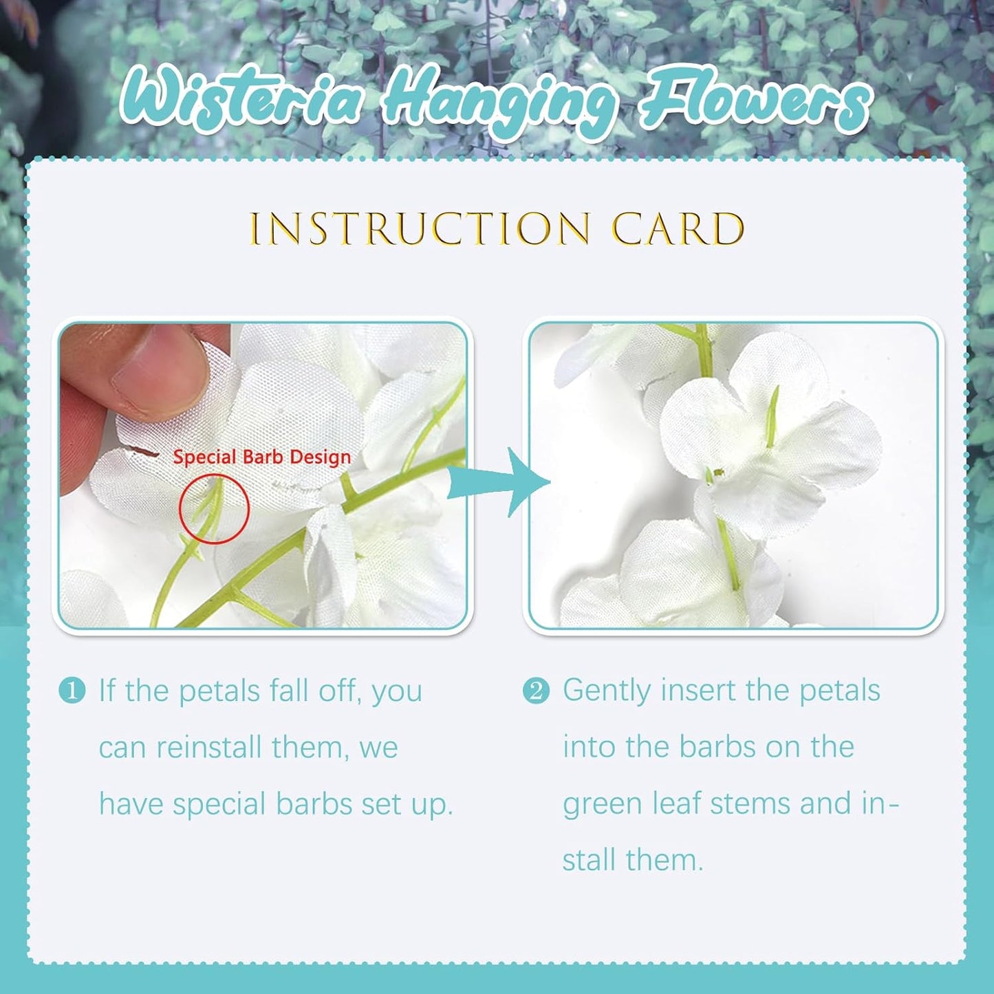 24 Pack Teal Wisteria Hanging Flowers, 3.4 Ft Fake Hanging Flowers, Artificial Wisteria Garland Vines for Wedding Room Backdrop Outdoor Patio Garden Decoration