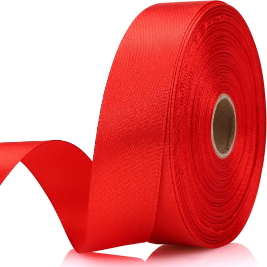 Red Satin Ribbon 7/8 Inch 30 Yards - Single Face Polyester for Handmade Roses, Gift Wrapping, Timeless Flower, Bouquets, Wedding and Party Decoration