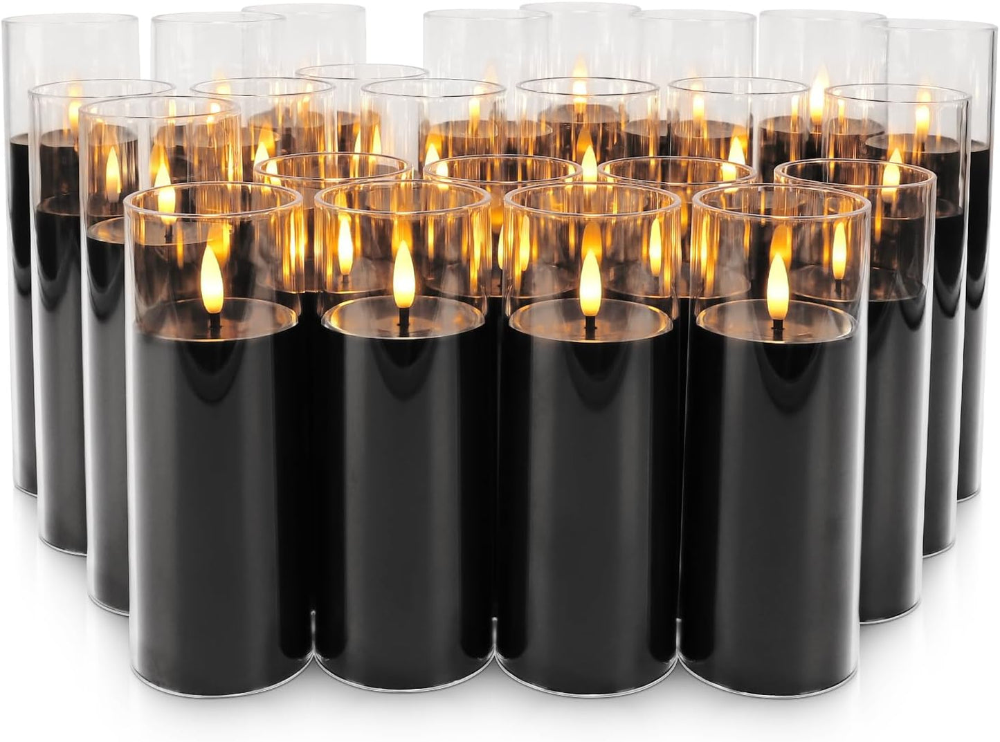 24Pack Black Flickering Flameless LED Candles with Remote & Timer, Small Pillar Acrylic LED Candles Perfect for Indoor/Outdoor Decor,Wedding,BBQ and Gift - Easily Create a Magical Atmosphere.