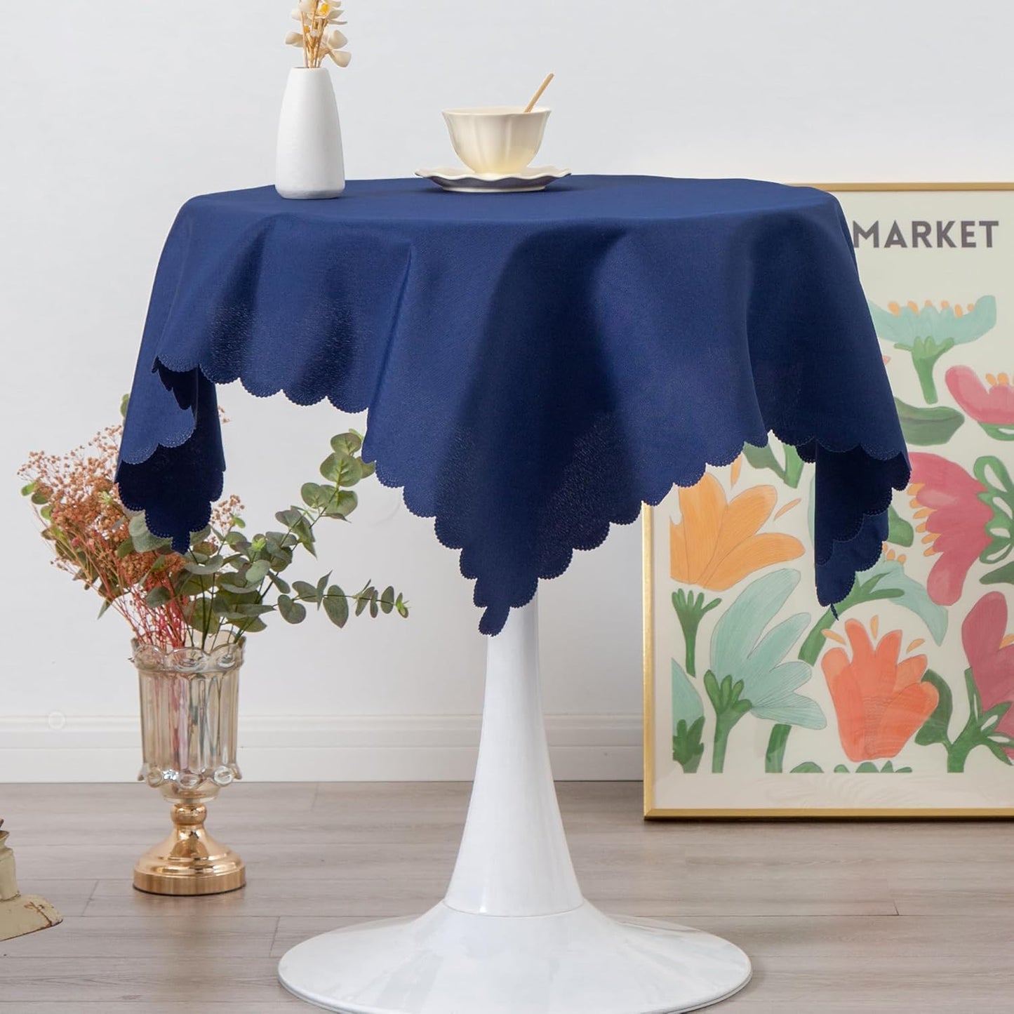 Square Navy Tablecloth 43 x 43 Inch Polyester Fabric Washable Table Cloth Decorative Wrinkle Resistant Solid Color Table Cover for Kitchen Dinning Party Wedding Camping