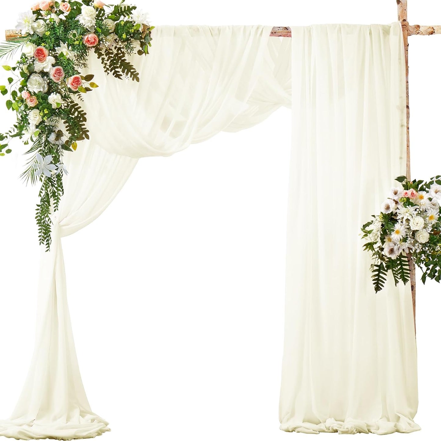 SiinvdaBZX 4 Panels Wedding Arch Draping Fabric 30" x 20Ft Ivory Sheer Chiffon Fabric Outdoor Extra Long Decorative Drapery Fabric for Party Ceremony Ceiling Curtain Backdrop