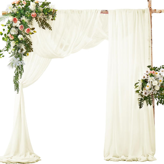 SiinvdaBZX 4 Panels Wedding Arch Draping Fabric 30" x 20Ft Ivory Sheer Chiffon Fabric Outdoor Extra Long Decorative Drapery Fabric for Party Ceremony Ceiling Curtain Backdrop