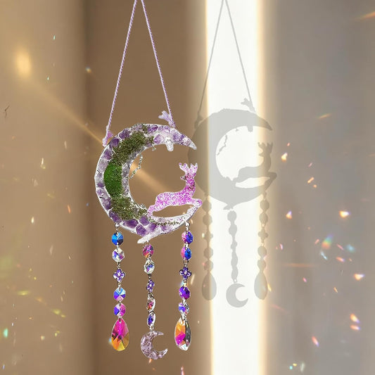 TUOKING Crystal Suncatchers for Window Purple Deer Dreamy Crystal Natural Stone Sun Catchers Rainbow Maker Ornament Gift Home Garden Decoration